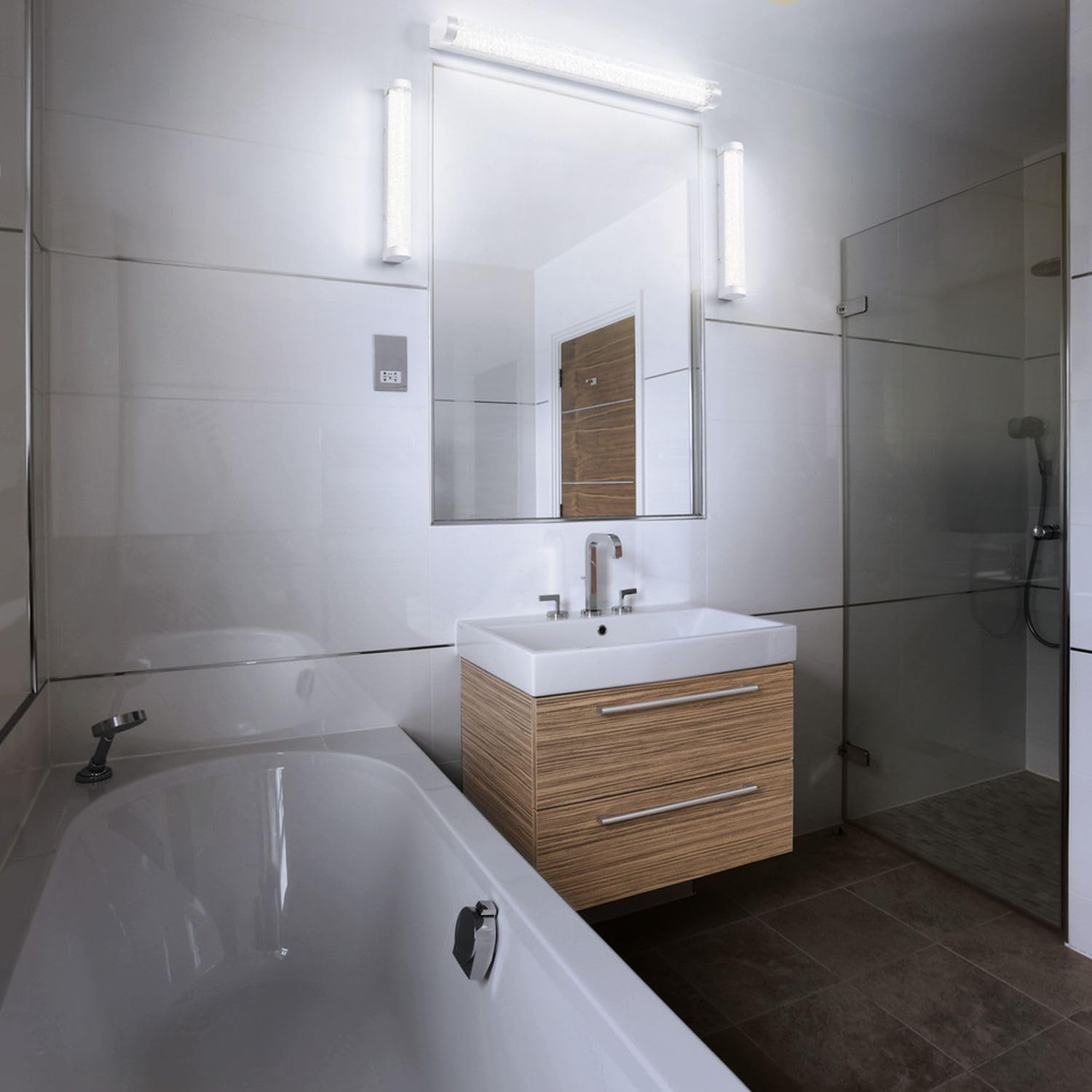 Licht-Erlebnisse LED Wandlampe Aluminium Metall Weiß 3000-4000 K IP44 CCT dimmbar modern wohnlich Bad Badezimmer WC Spiegel L:60 cm Wandleuchte Küche