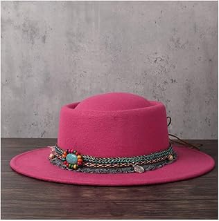 SGJFZD Nueva Woolen Retro Fedora Fedora Hat Otoño Invierno Cerdo Sombrero con Tassel Turquesa Cinturón (Color : Rosado, tamaño : 56-58)