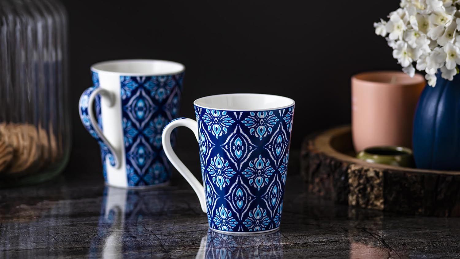 GOLDEN QUEENS Shades of Blue Mugs - Set of 2 | Perfect for Coffee/Tea & Milk | Daily Essentials | 300 Ml | Micorwave Safe (Blue Ikat Mugs) (B0DGQ2FCJ8) Amazon Price History, Amazon Price Tracker