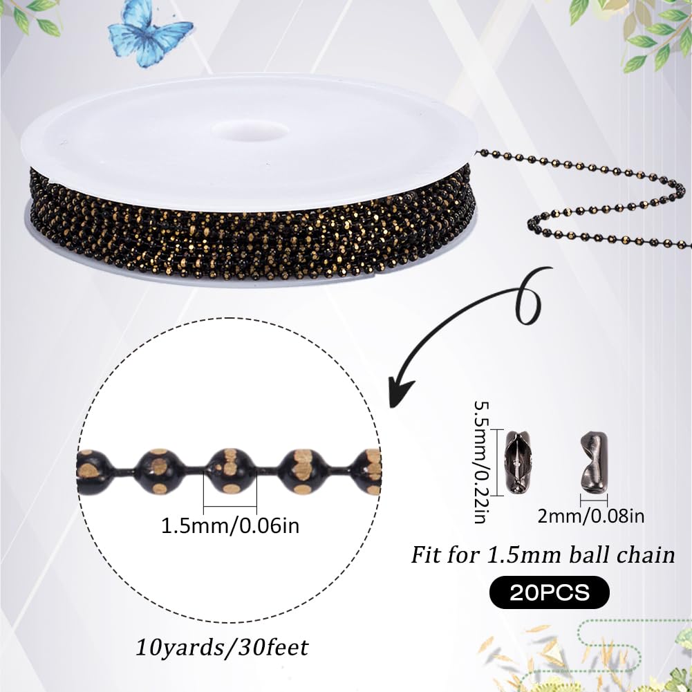 30 Piede/9 m 1.5mm Catena A Sfere in Ottone per Cani con Perline A Forma di Piastrina Piccola Palla Rotonda Sfaccettata Canna di Fucile Saldata in Metlega con Maglie in Rotolo Connettori per