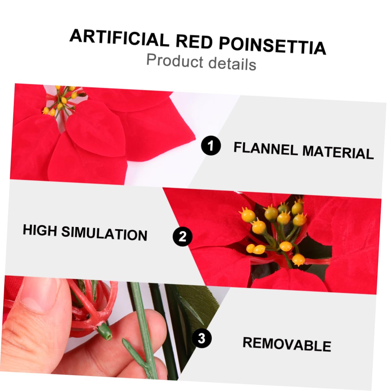 Cabilock 2 Piezas 1 Flor De Navidad Decoraciones Al Aire De La Natividad Decoraciones Navideñas para Exteriores Ramos De Novia Tallos De Poinsettia Falsos Rojo Franela Accesorios Boda