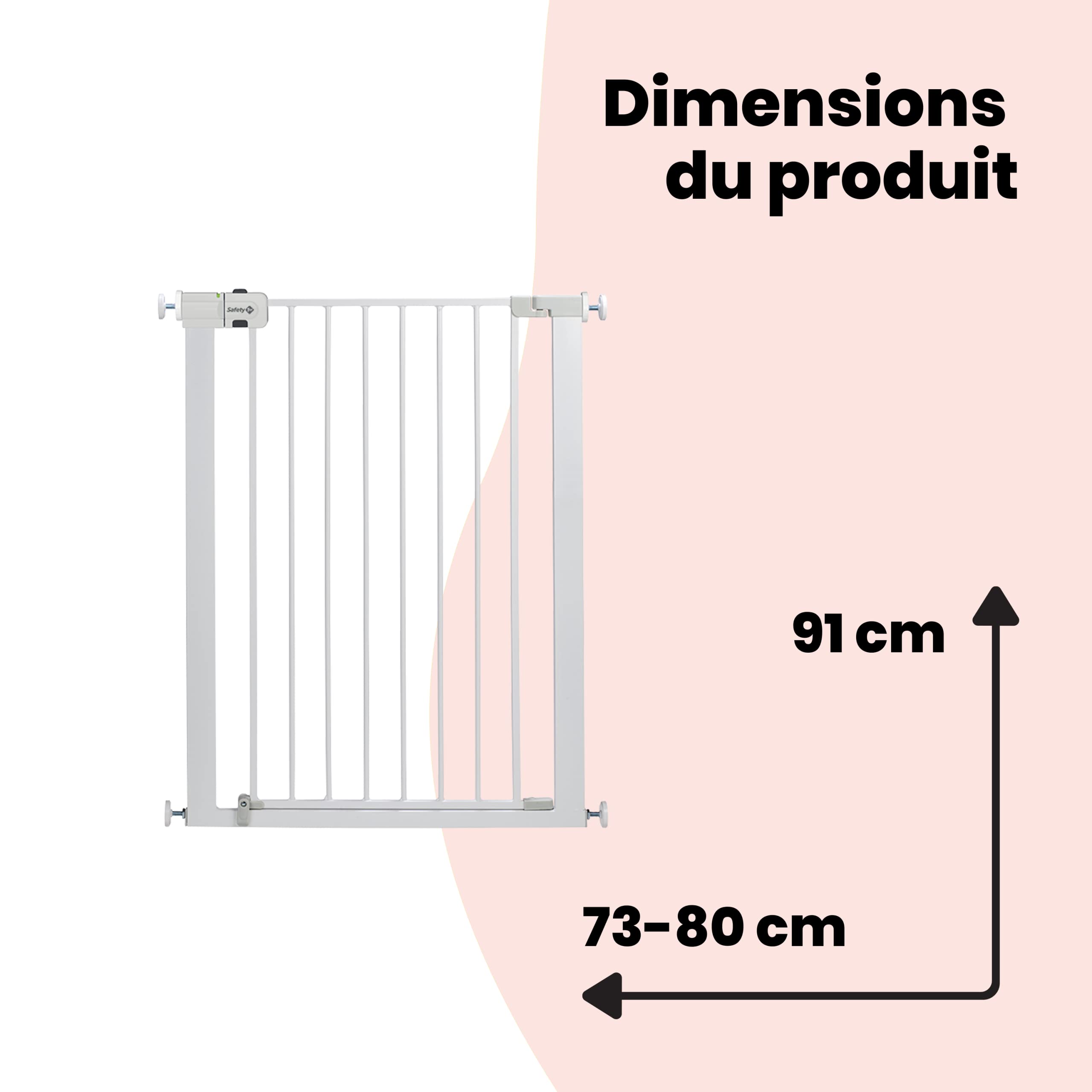 Safety 1st Easy Close Extra Tall Metal Gate, Barrière escalier enfant à pression 73-80 cm (max 94 cm), Barrière de sécurité enfant extra haute (91 cm) à fermeture facile, Sans vis ni perçage, Blanc
