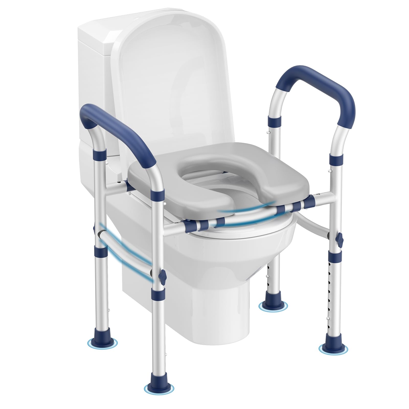 Toilettensitzerhöhung mit Armlehnen für Senioren, Höhen- & Breitenverstellbare Toilettenerhöhung für Ältere und Schwangere, Passend für Standard-WCs, Blau
