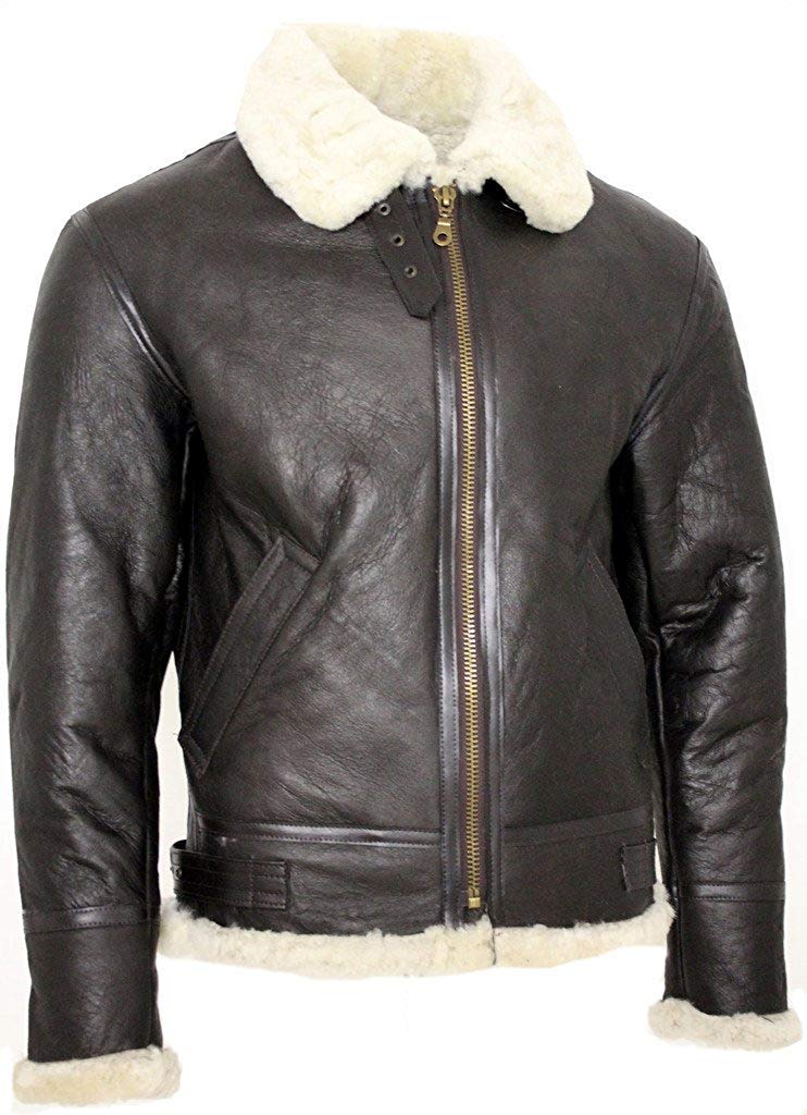 Men’S Aviator RAF B3 Bomber Flight Fur Leather Jacket – Cosplay Costume – Prenium Quality (XXX-Large, Black B3 Jacket)