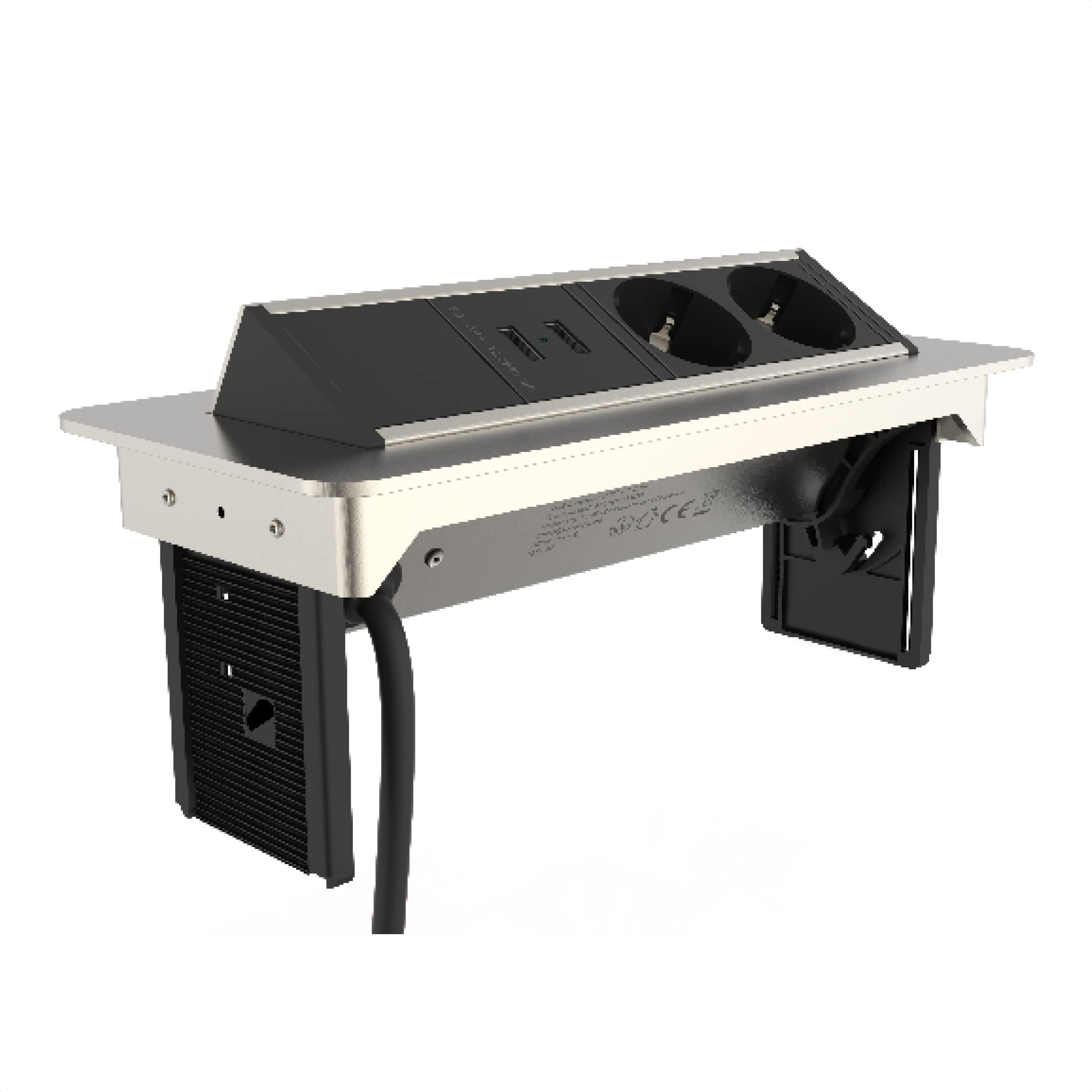 SCHÜTTE, presa multipla richiudibile per piano di lavoro (2 porte USB e 2 prese da 230 V), presa a incasso per cucine da attrezzare, presa da tavolo, in acciaio inox