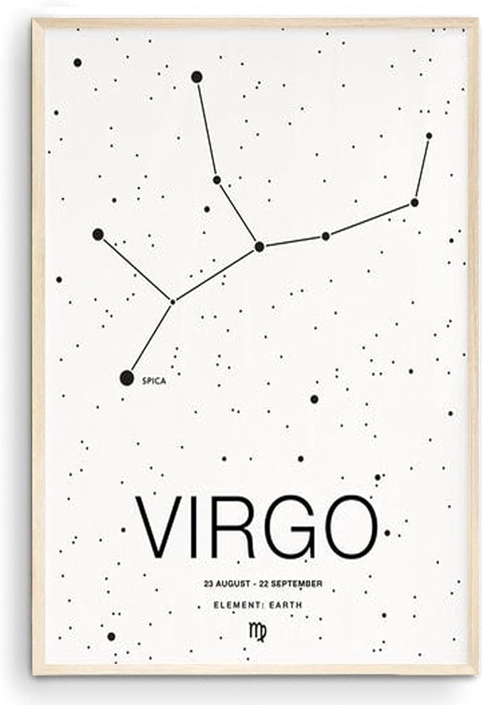 Virgo Zodiac Sign Poster, Black Minimalist Horoscope Wall Art, Virgo Constellation Print, Astrology Birthday Gift for Her or Him (Unframed) (9x11)
