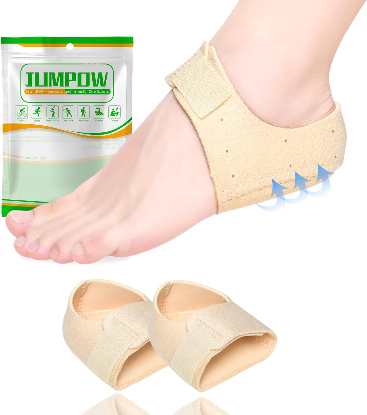 JUMPOW Heel Protectors Cups, Gel Heel Support, Thicken&Breathable, Idea for Plantar Fasciitis Relief, Bone Spur, Silicone Cushion for Men and Women-Beige