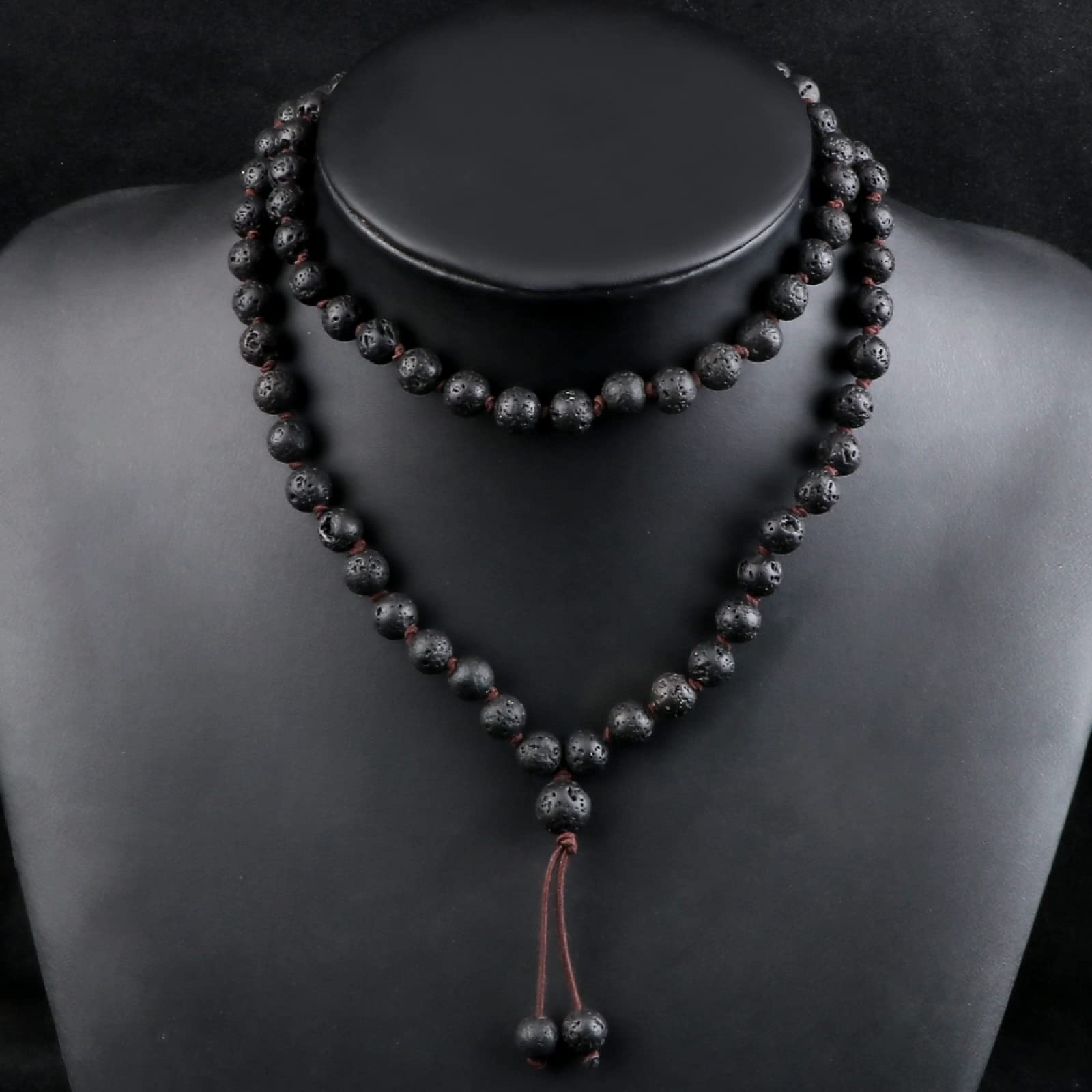 8 mm Schwarze Lavastein-Perlenketten, 80 Perlen, handgefertigt, geknotete elastische Armbänder, Damen und Herren, Yoga-Schmuck, Gebetsgeschenke, Halskette FZUGEDRLI