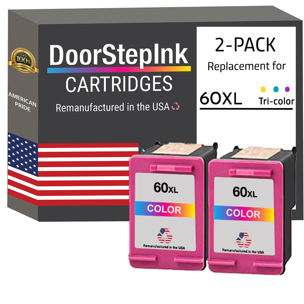 DoorStepInk Remanufactured in The USA Ink Cartridge Replacements for HP 60XL 60 XL 2 Color for PhotoSmart C4780 C4795 C4680 C4650 D110 D110a DeskJet