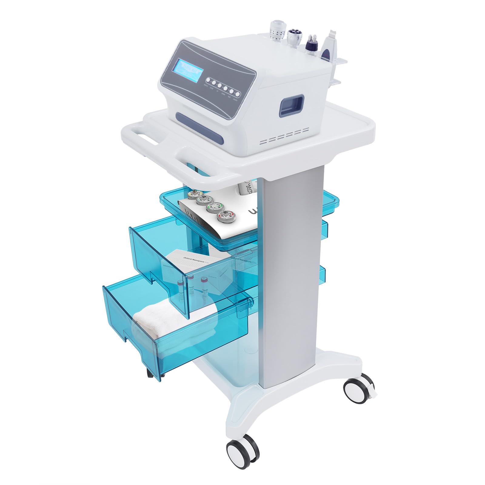 Multifunktionale Laborwagen mit 2 Schubladen und 2 oberer Ablage Medizinwagen Beauty Trolley Cart Medizinischer Wagen Bis 100kg für Labor Klinik Salon
