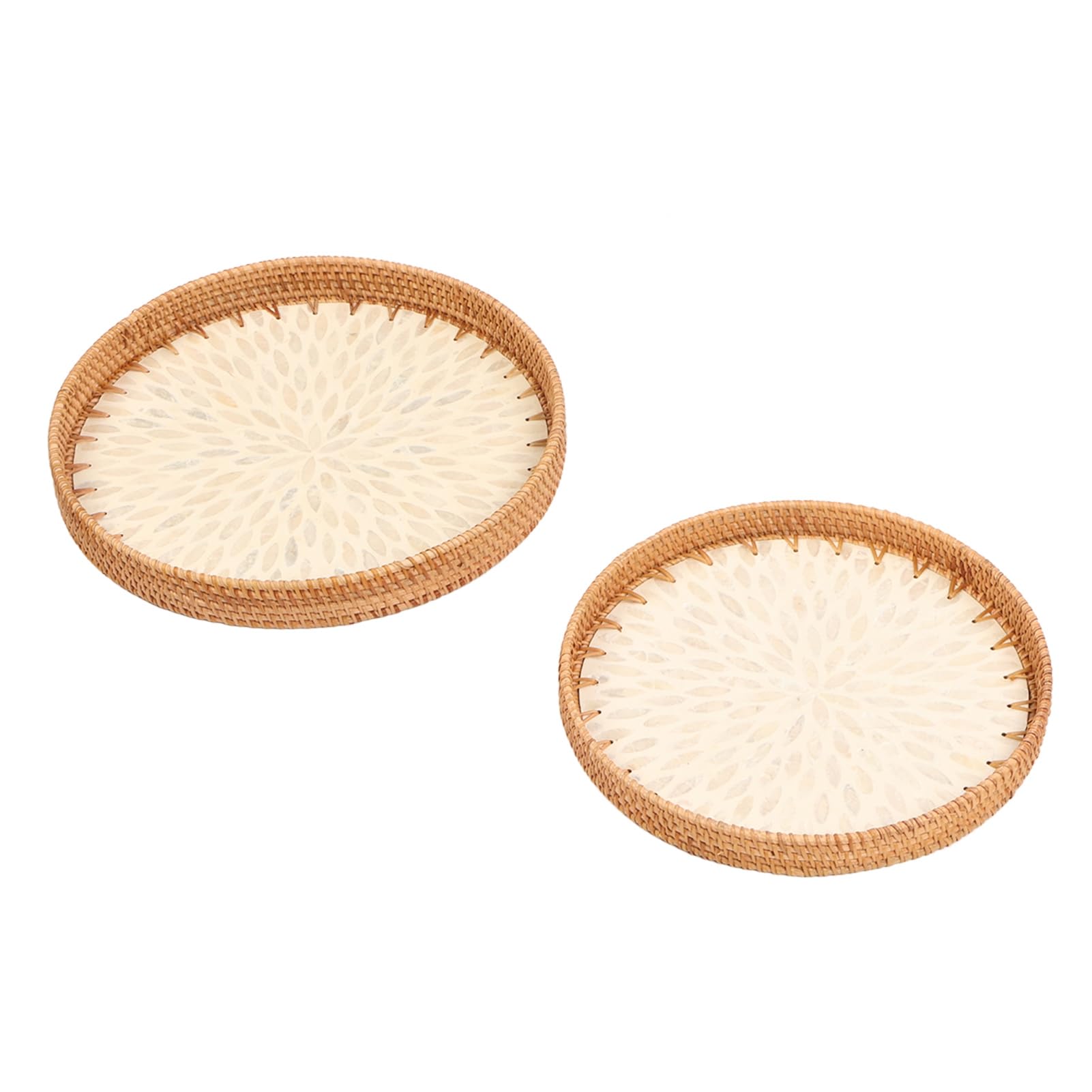 Juego de 2 bandejas de ratán tejidas a mano, diseño de peonía blanca, perfectas para decoración del hogar, cocina, fiestas y eventos, vajilla elegante