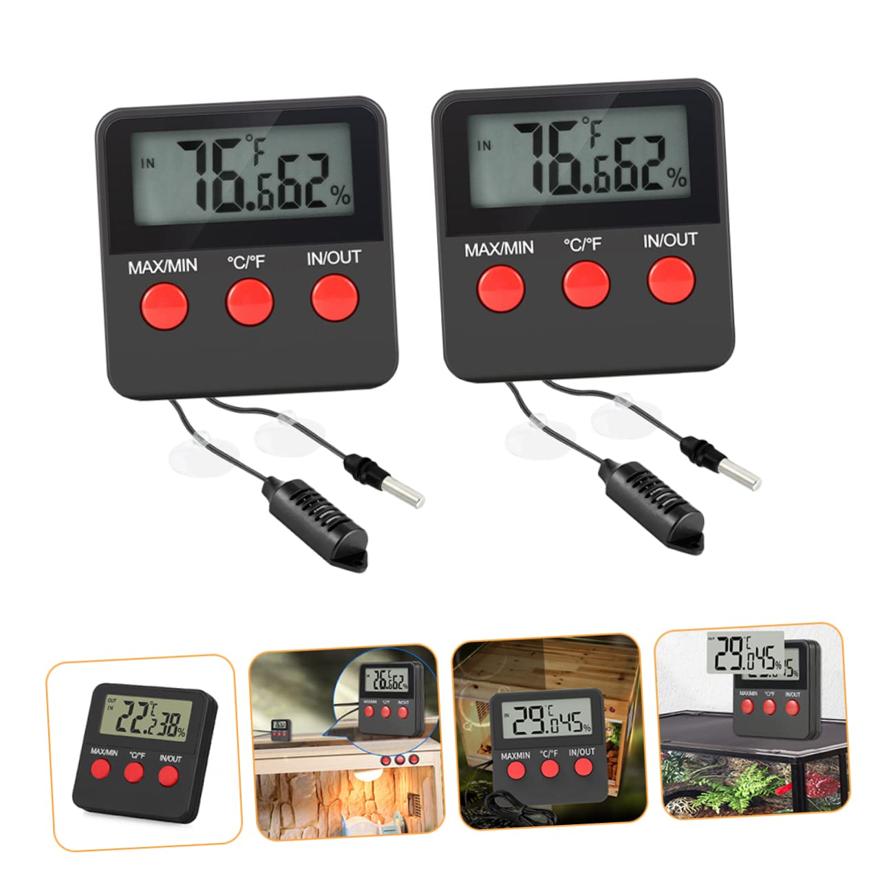 DOITOOL 4juegos Digital Higrómetro Para Terrario De Reptiles Medidor De Temperatura y Humedad Pantalla Para Lagartos y Huevos Sensor Preciso y Rápido