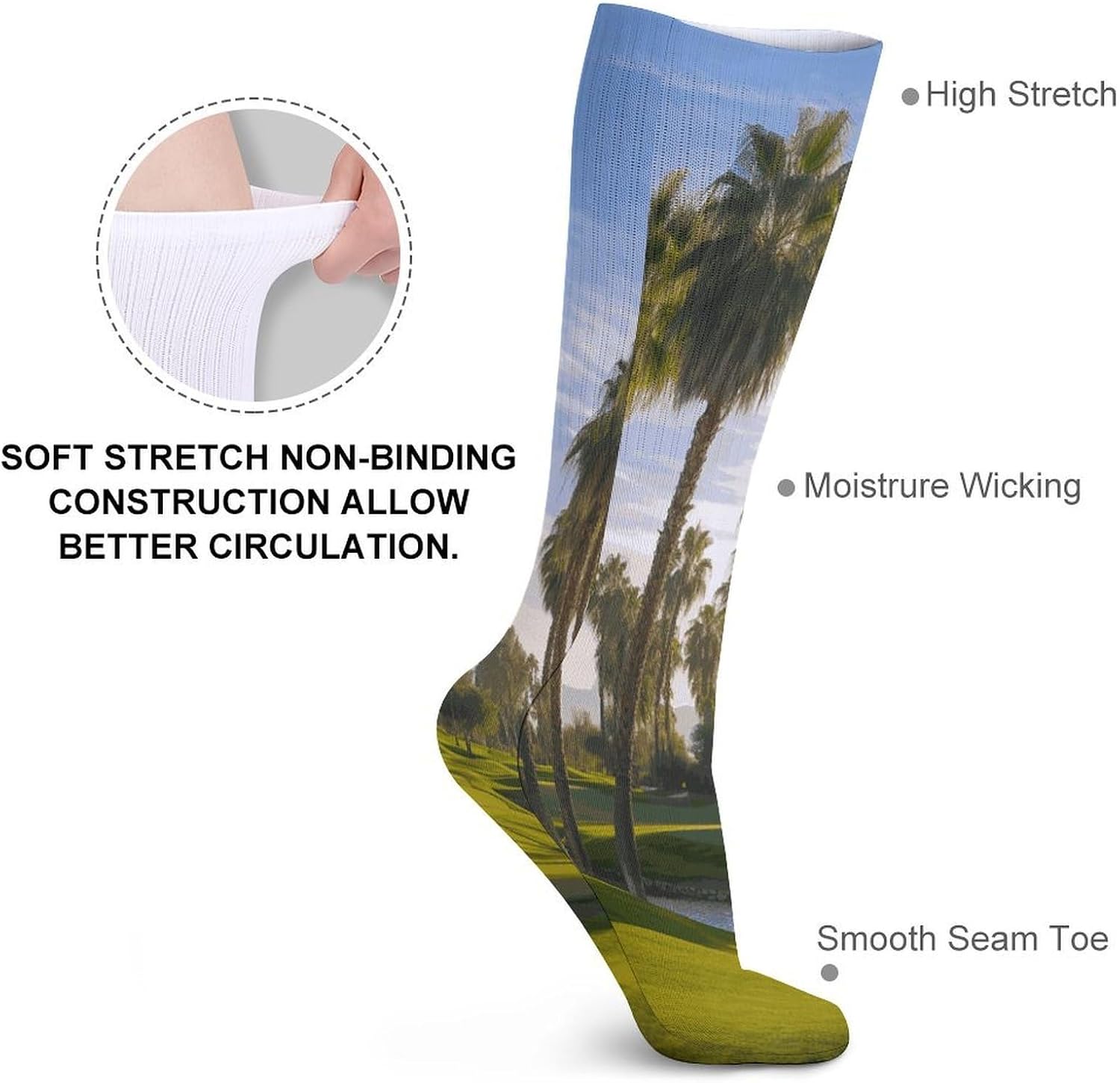 Palm Tree Golf Course Knee High Socks Cozy Knee High Socks Soft Mid-Length Sock for All Seasons Daily Wear Adult