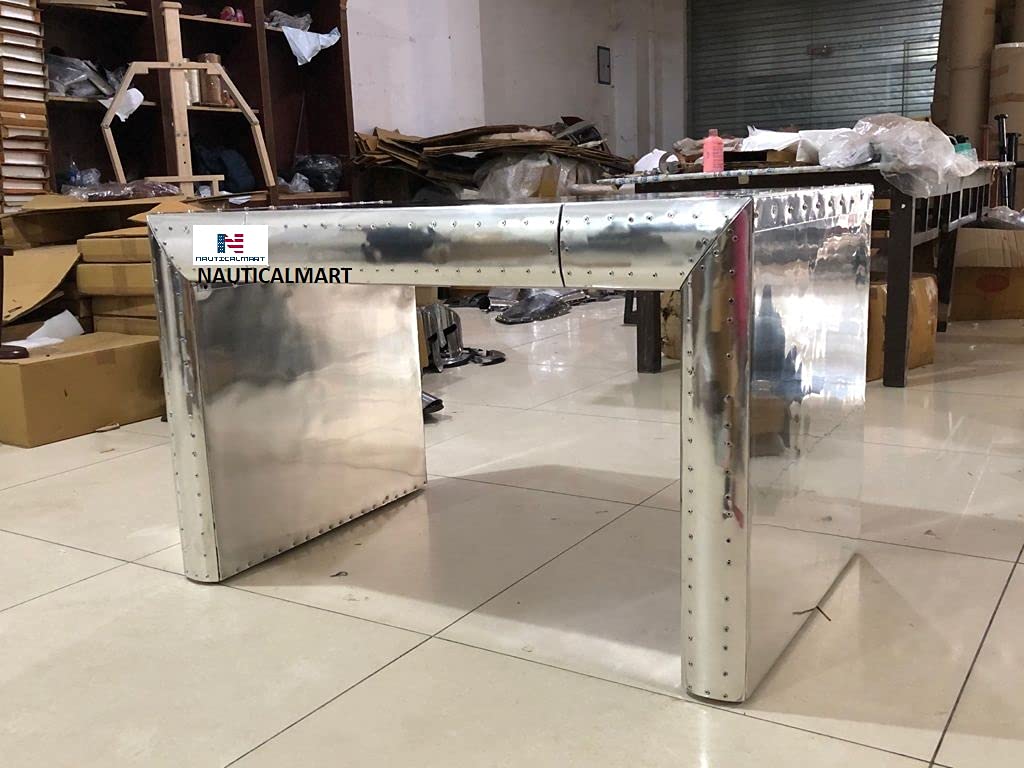 Nautical-Mart Streamline Desk Aviator Table Home Decor with Drawer Aluminium Furniture