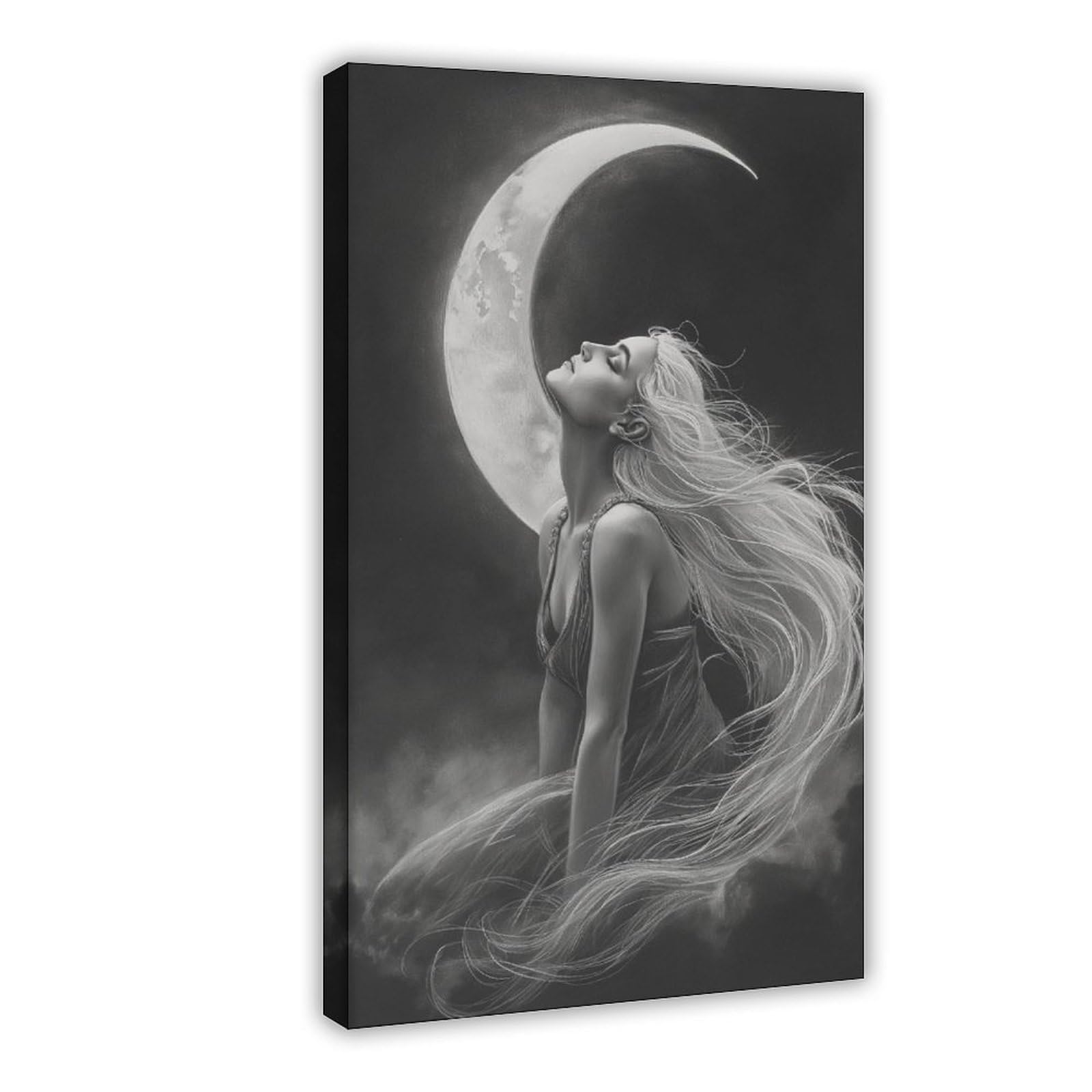 Wjwart Selene, Goddess Of The Moon Black And White Canvas Poster Wall Art Print Picture Paintings 16X24inch(40X60cm)