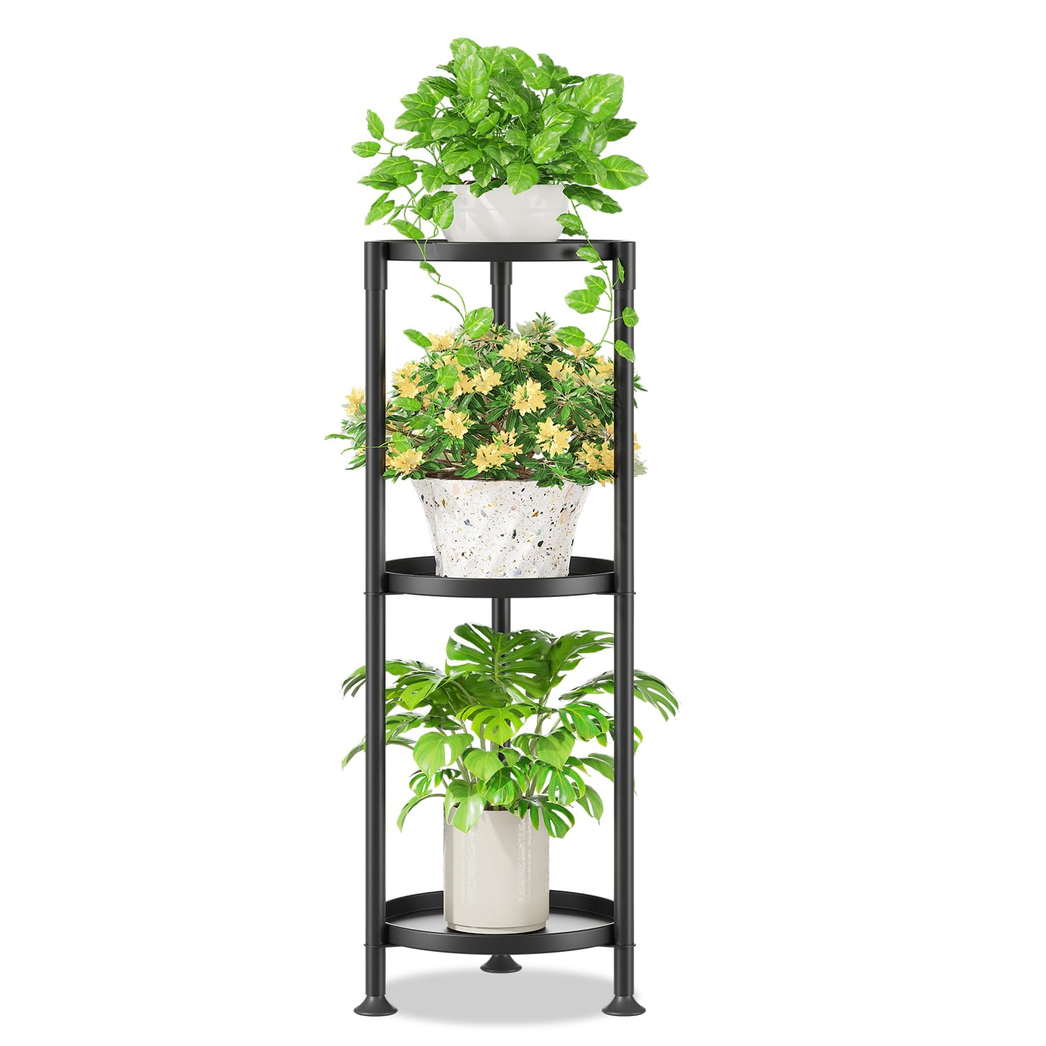iDavosic.ly 3 Tier Plant Stand Indoor with 10 Inch Wide Tray, Tiered Corner Metal Outdoor Flower Display Holder, Vertical Tall Rack for Patio Porch Living Room, Modern Black