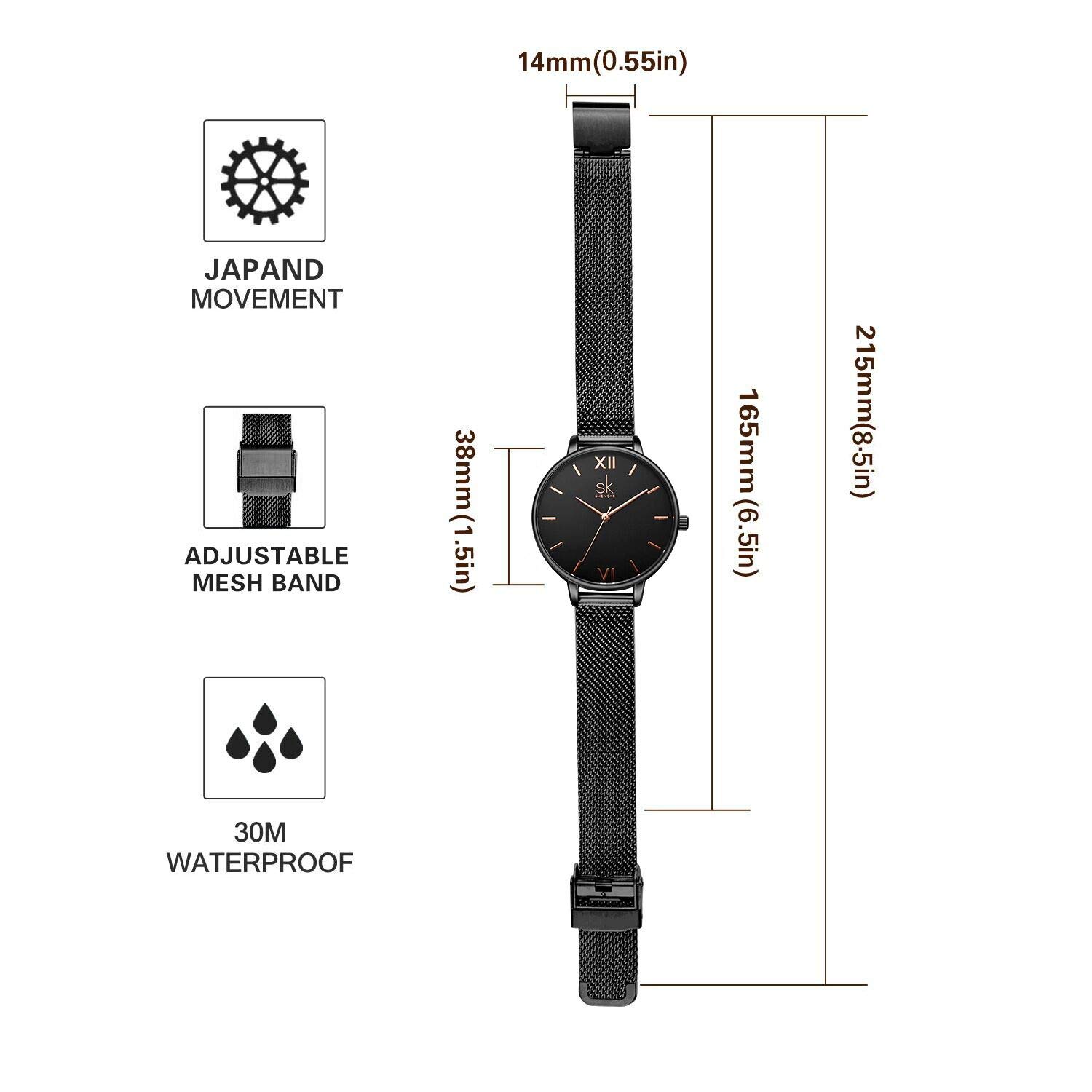 SHENGKE Simplicity Orologio da donna creativo in vera pelle elegante orologio da polso da donna, K0039-Cinturino in maglia nera