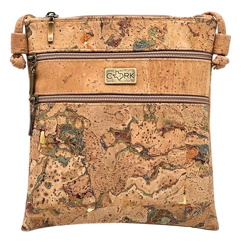Small Cork Crossbody Bag for Women Lightweight Multi-Pocket Travel Bag with Adjustable Strap Vegan Cork Leather Charleston