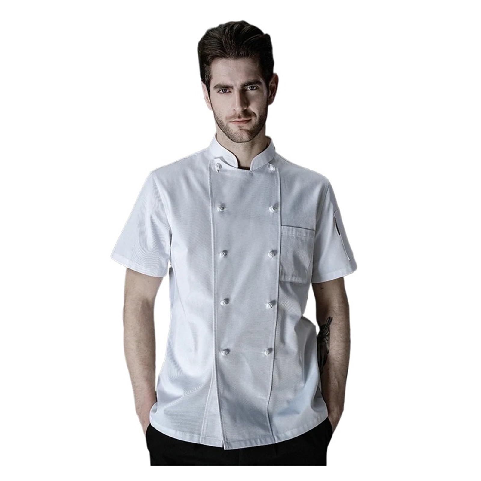 Giacca da cuoco estiva, giacca doppiopetto, abbigliamento lavoro for hotel, ristoranti, panetterie, uomini, uniforme professionale, camicia bianca per Cucine, Ristoranti, Hotel