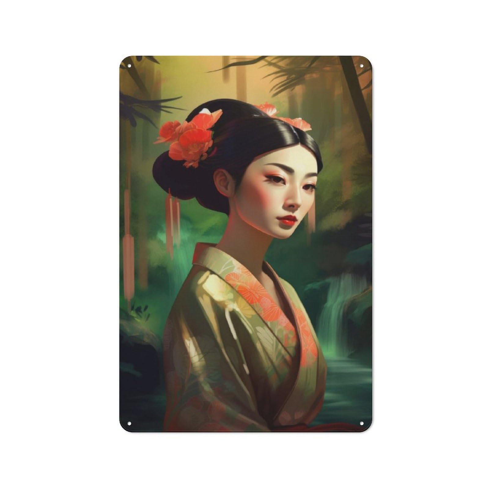 Junmoney The Geishas Charm Tin Wall Plaque 30X20cm With For Pub Or Café, For Collectors Of Retro Metal Wall Decor