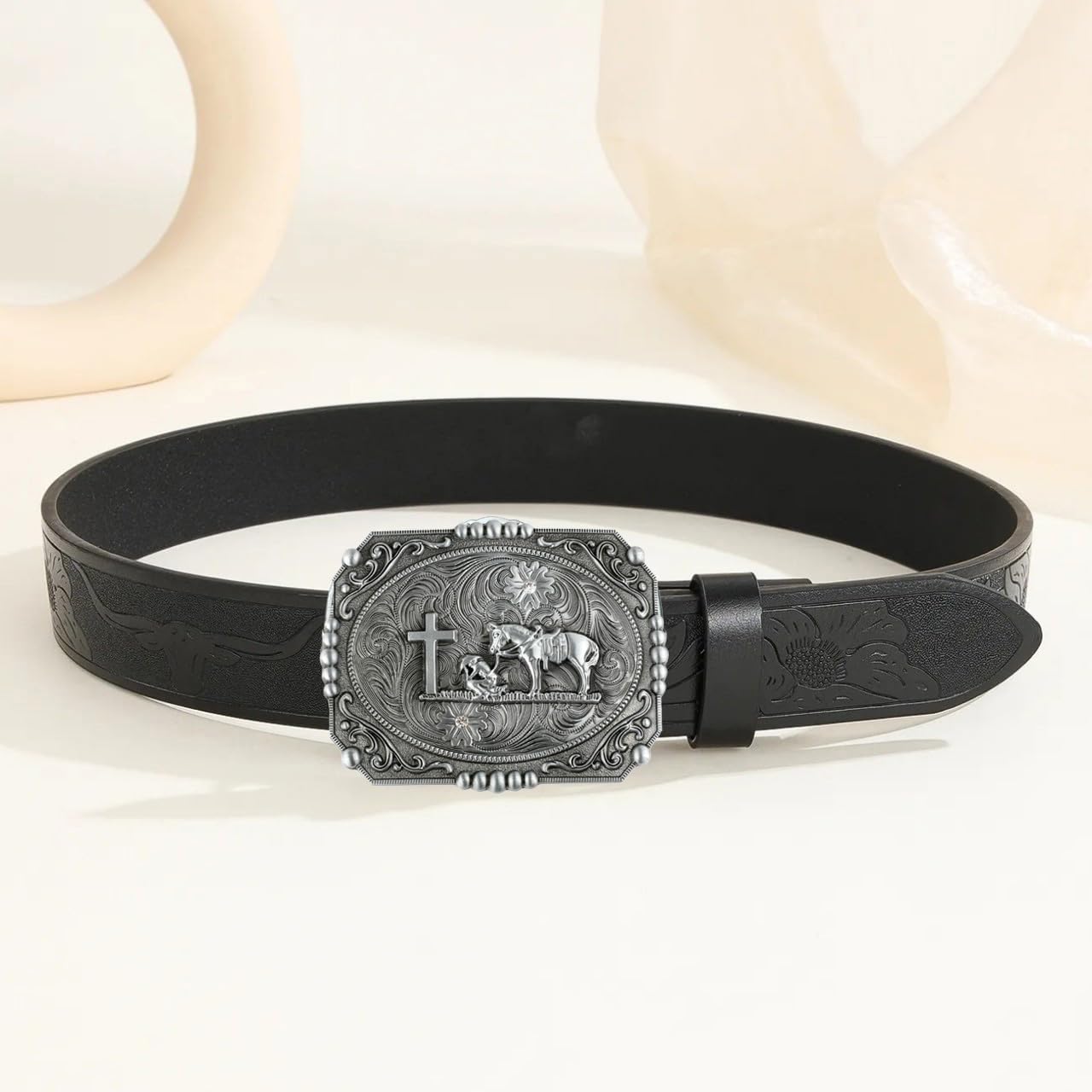 Western Religion Cross Cowboy Kneeling Prayer and Horse Design Belt Buckles for Men - Image 6