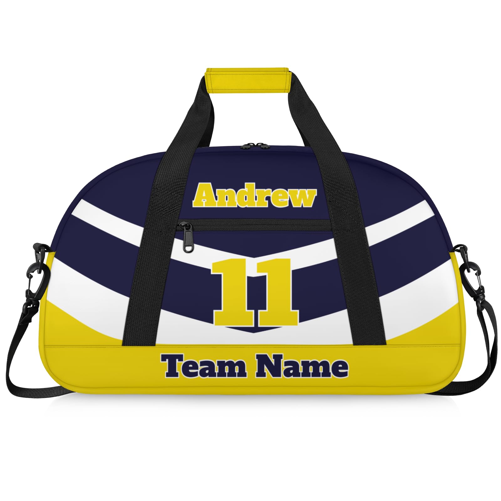 Personalised Sports Duffle Bag | Custom Name Gym Bag with Shoulder Strap | Water-Resistant Football Rugby Basketball Volleyball Training Kit Bag for Teams | N-Navy Yellow