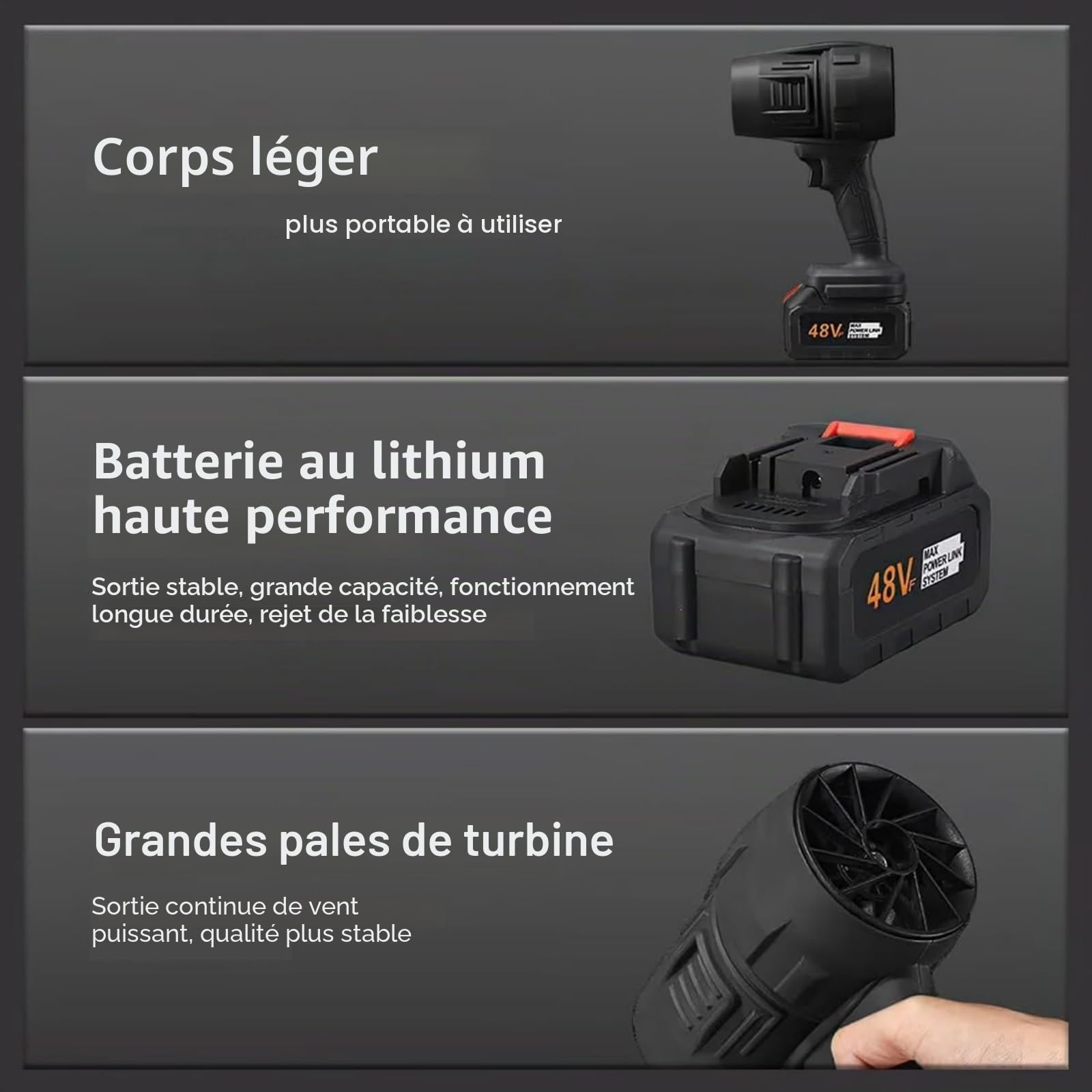 Seese Pro Souffleur de feuilles sans fil, turbo-jet léger, super puissant, portable pour extérieur pour nettoyage de cour/terrasse/voiture (noir)