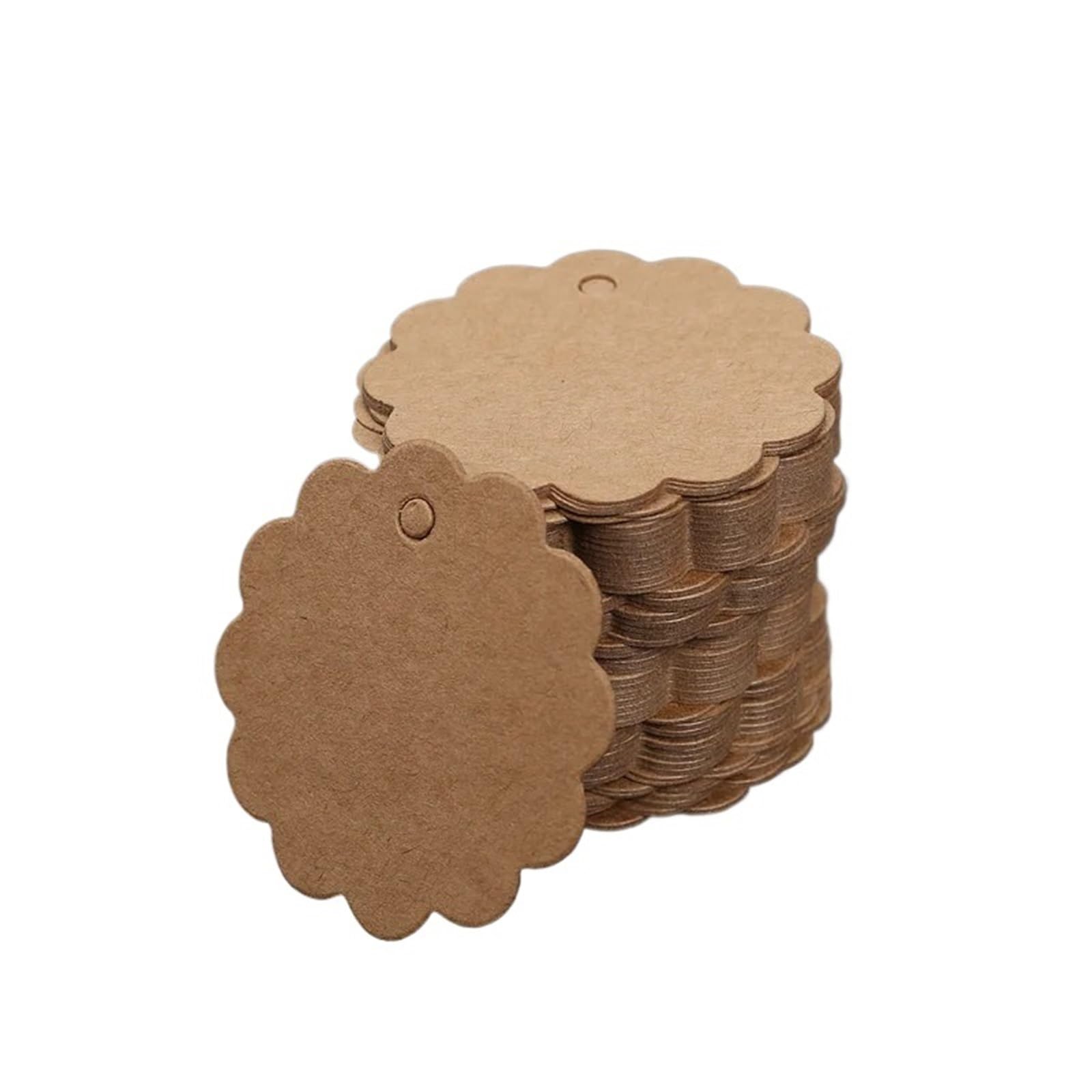 200pcs Round Lace Edge Kraft Paper Tags Card Labels with Rope Product Price Marks Garment Tag Shoes Bags Decor Accessories for Wedding Favors(Brown)