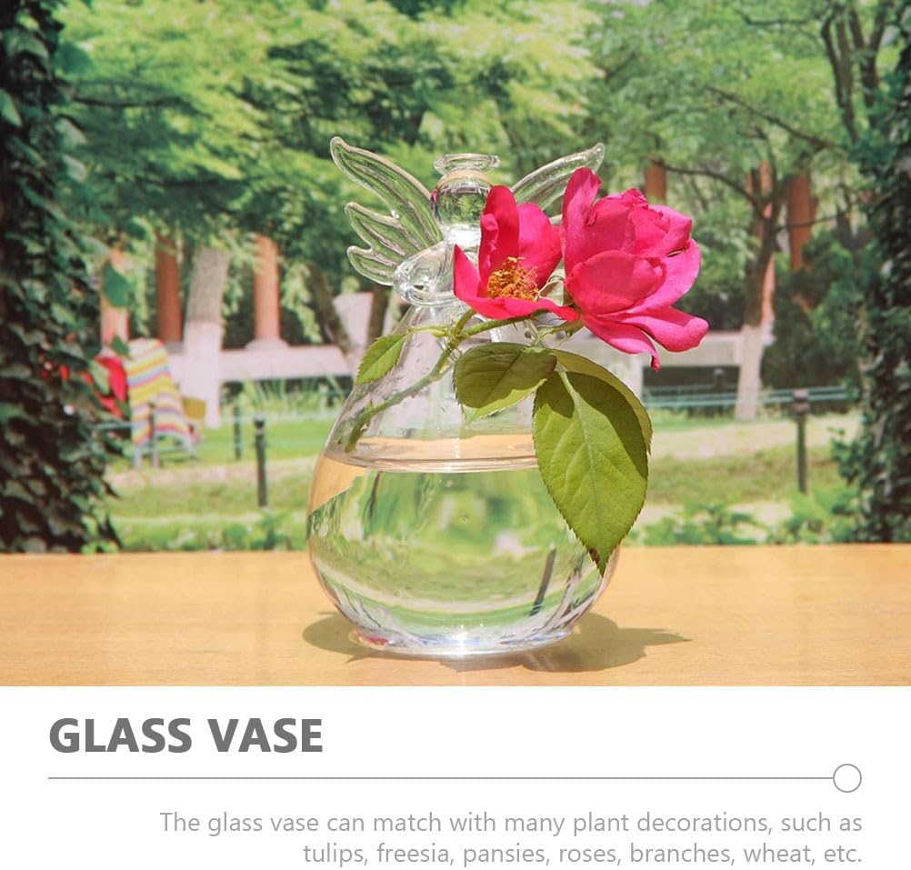IMIKEYA Angel Flower Vase: 2pcs Angel Hanging Glass Plant Flower Vase Tiny Planter Hanging Glass for Hydroponic Plants Desktop Home Garden Decor (Pack of 2)