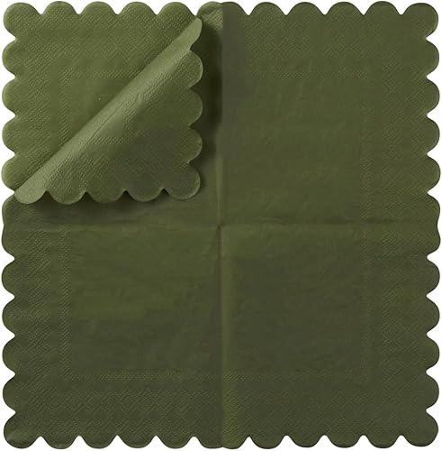 Miniatura 39 de Paquete de 100 servilletas de cóctel de 2 capas con bordes festoneados plegadas de 5 x 5 pulgadas, servilletas desechables para cena, boda, fiesta