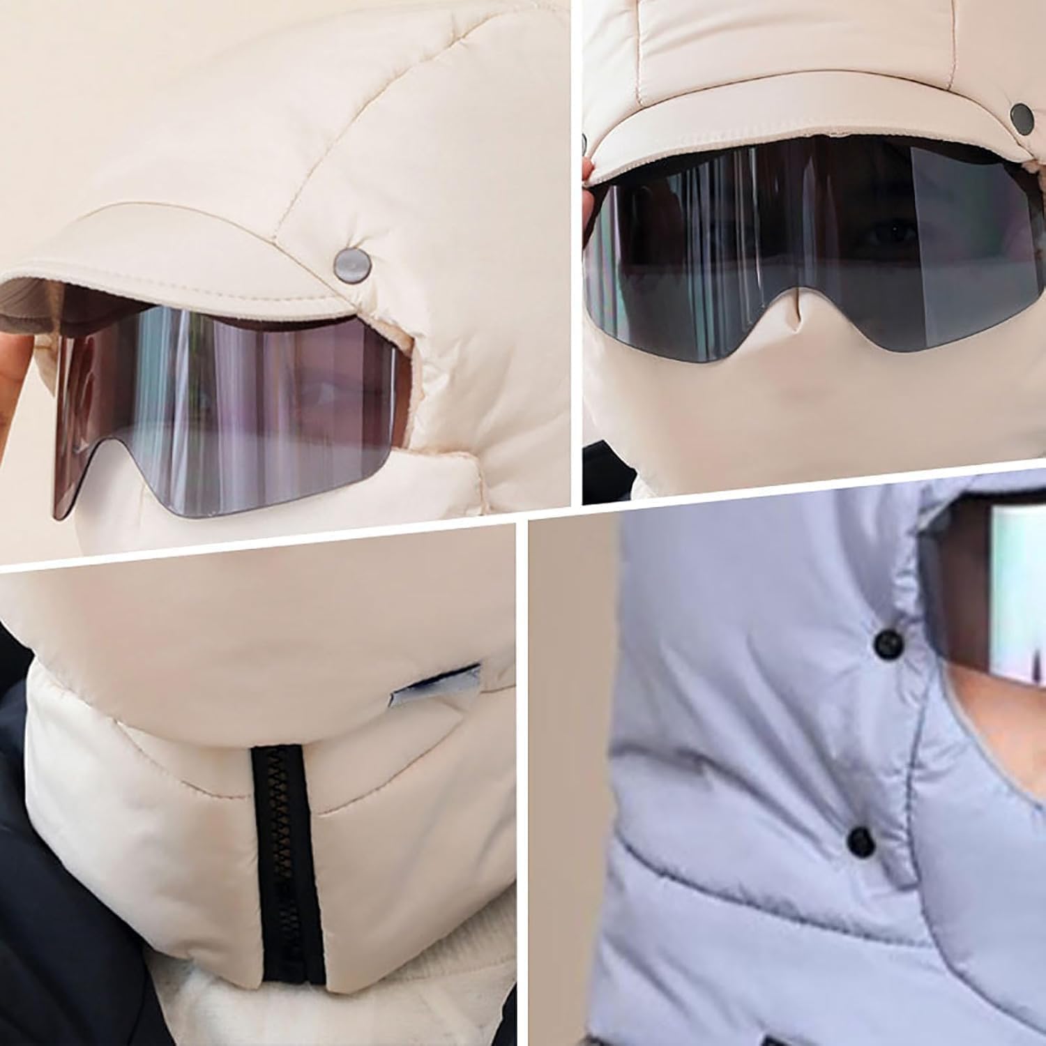 Mask-Windproof Full Cover Outdoor Riding Mask with Glasses,Unisex Adjustable Winter Thermal Ski Mask