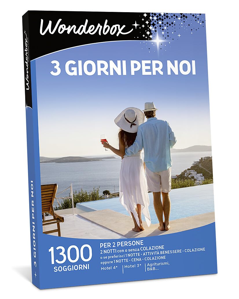 WONDERBOX - Cofanetto Regalo - 3 Giorni per Noi - per 2 Persone | 2 notti con o senza colazione - Più di 1300 soggiorni - Hotel 4* e 3*, agriturismi, B&B