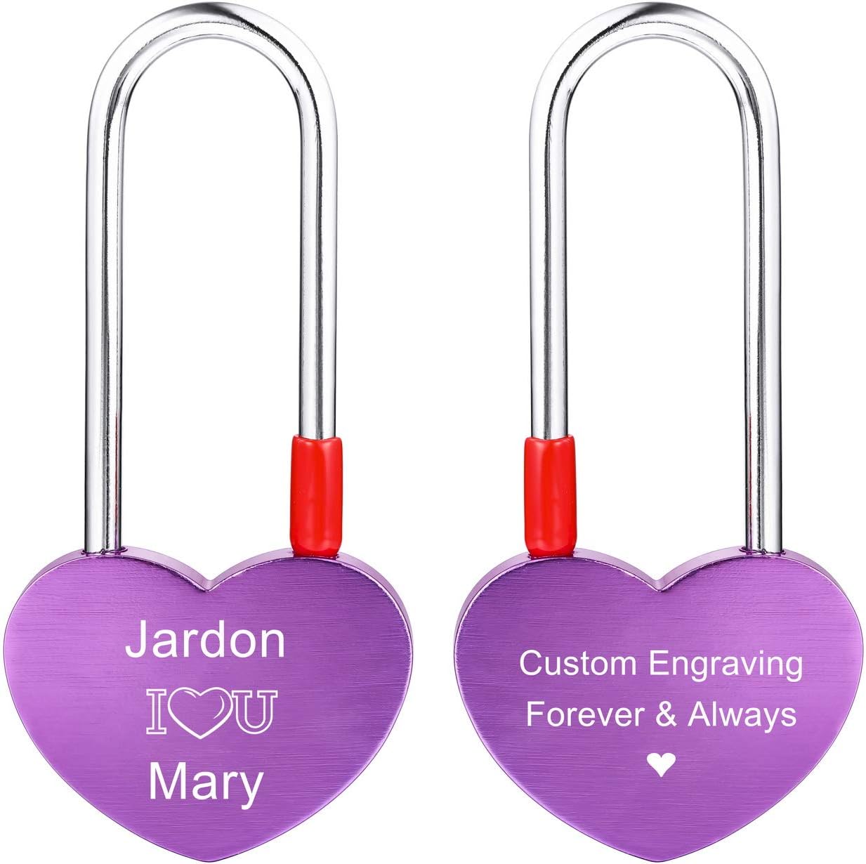 MeMeDIY Personalized Love Heart Lock Engraving Photo Custom Picture for Couples Men Women Boyfriend Girlfriend Lover Aluminum Memorial Anniversary Valentine Bridge Padlock (Purple Color)