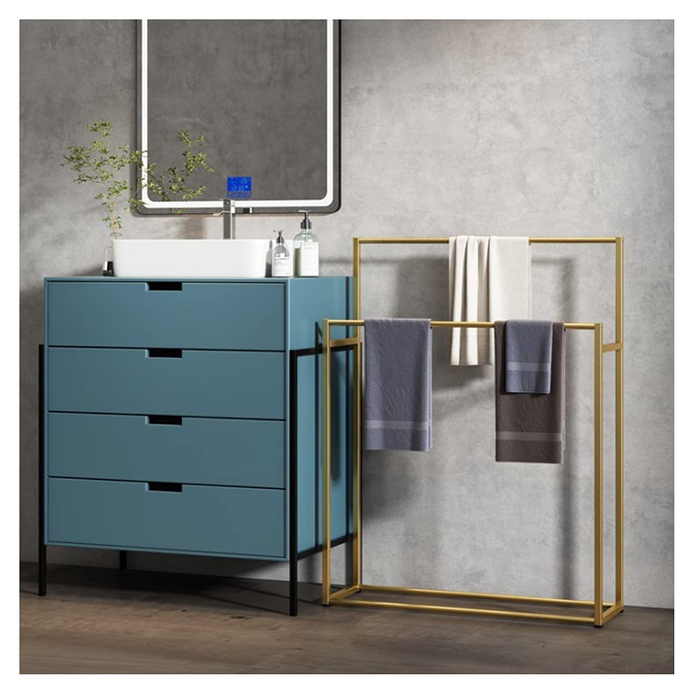 NEECS Portasciugamani da Terra per Bagno/Portasciugamani per Hotel, Oro/Nero/Bianco, Porta Asciugamani Autoportante in Metallo a 2 Livelli, Porta Asciugamani per Bagno, Cucina, Lavanderi