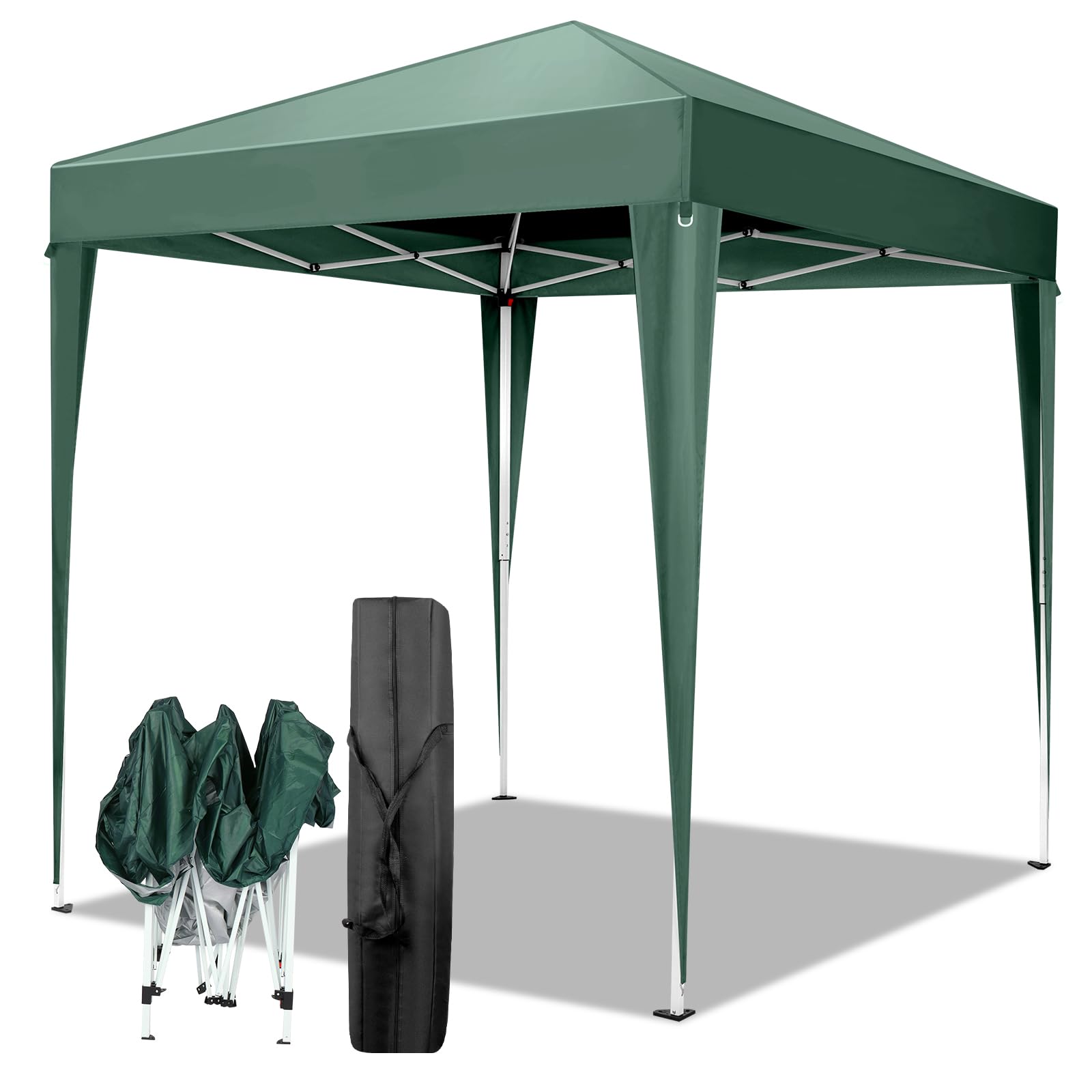 2m x 2m Pop Up Canopy Tent, Outdoor Gazebo Folding Canopy with Carry Bag for Commercial Events, Party, Backyard BBQ, Camping, Green