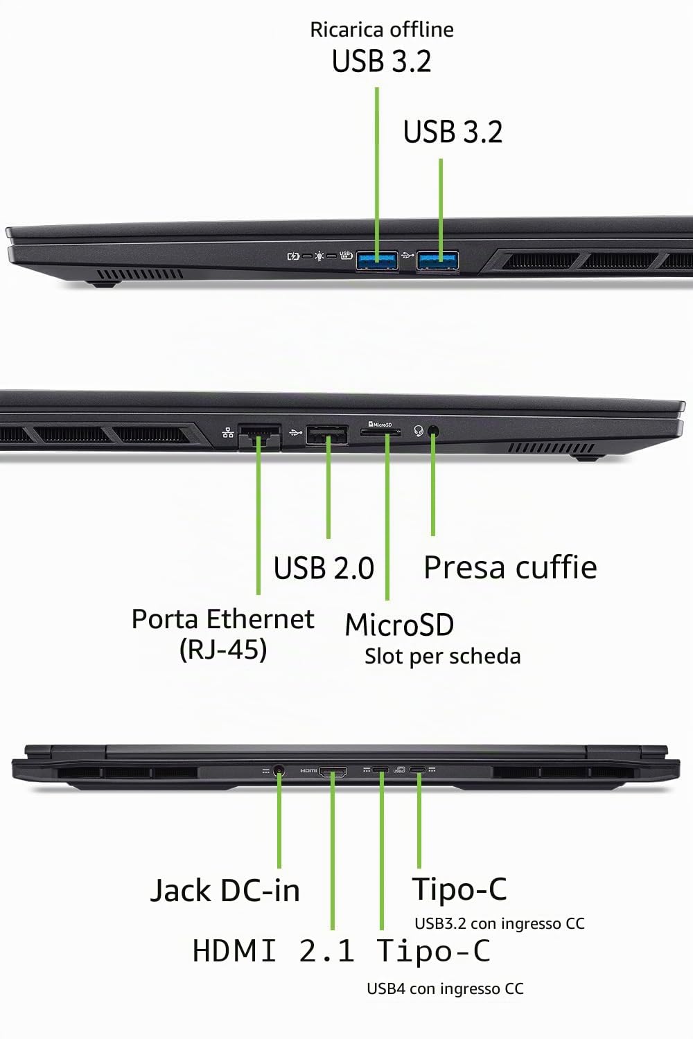 acer Nitro 16S AI (AN16S-61-R4NP) Gaming Laptop 16" WQXGA IPS 180Hz, AMD Ryzen AI 9 365, 32 GB RAM, SSD da 1 TB, NVIDIA GeForce RTX 5060, Windows 11, tastiera QWERTZ, nero