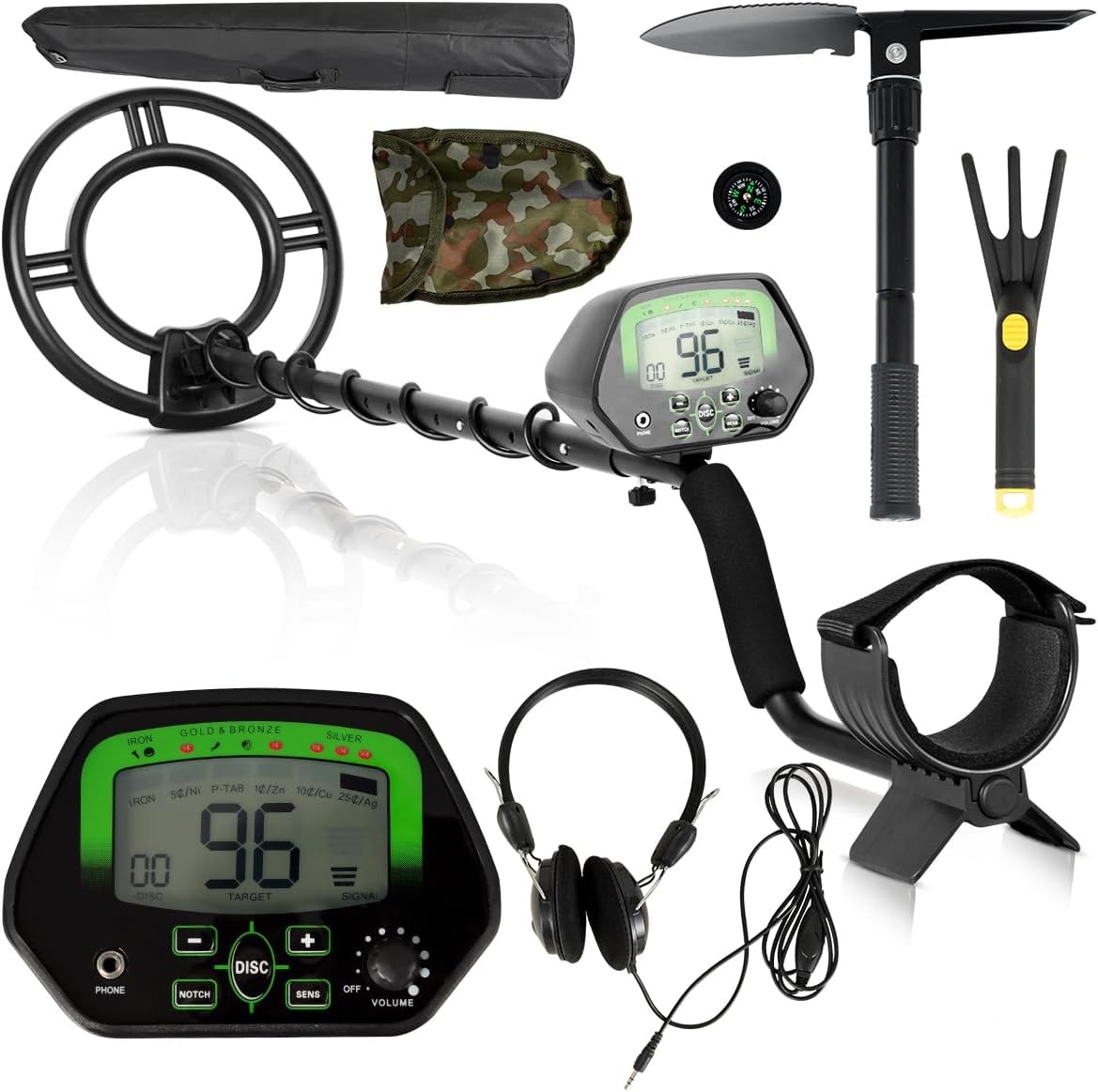 Metal Detector, Adjustable High Accuracy Detector Kit with 25CM Waterproof Search Coil, LCD Monitor, Pinpoint, Disc, Notch & All Metal Modes, Lightweight Treasure Seeker for Kids Adults