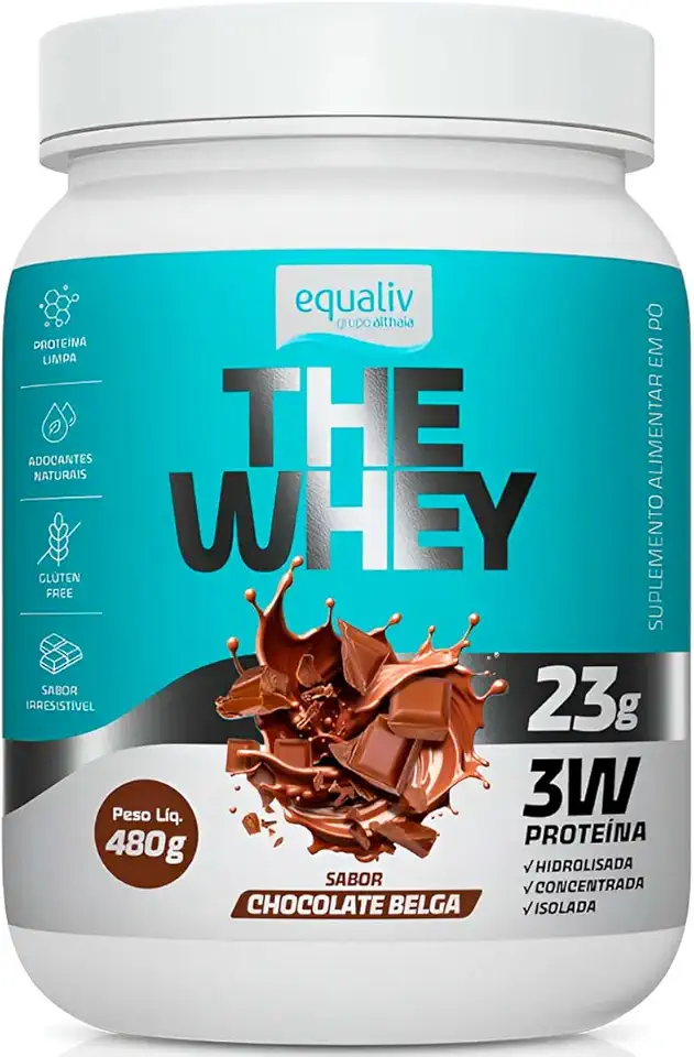 The Whey 3W, Proteína Hidrolisada, Isolada e Concentrada, Sabor Chocolate Belga, 480g -Equaliv