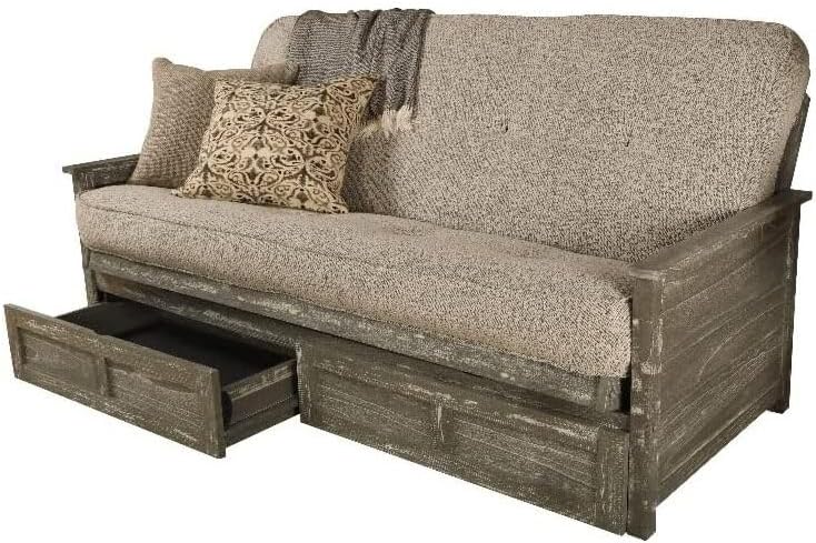 HomeStock Full Size Futon Frame with Storage Drawers, Weathered Finish Sofa Bed 79" Gray/Weathered Gray