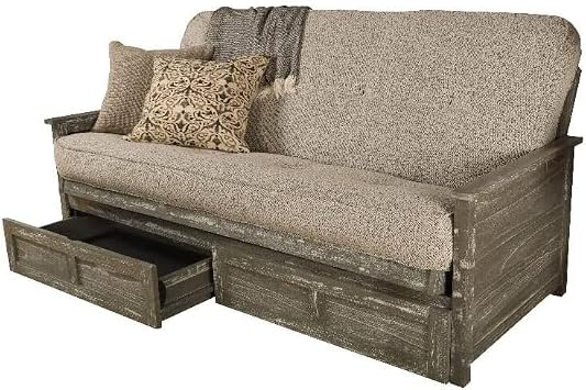 HomeStock Full Size Futon Frame with Storage Drawers, Weathered Finish Sofa Bed 79 Gray/Weathered Gray