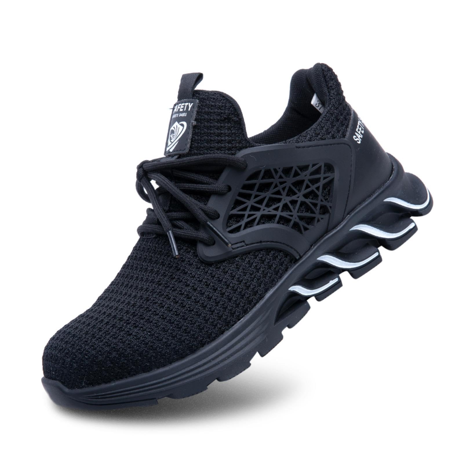 Hitmars Safety Trainers Men Women Steel Toe Cap Trainers Lightweight Work Trainers Safety Shoes Breathable Safety Boots Non Slip Industrial Sneakers Black UK 3.5-13