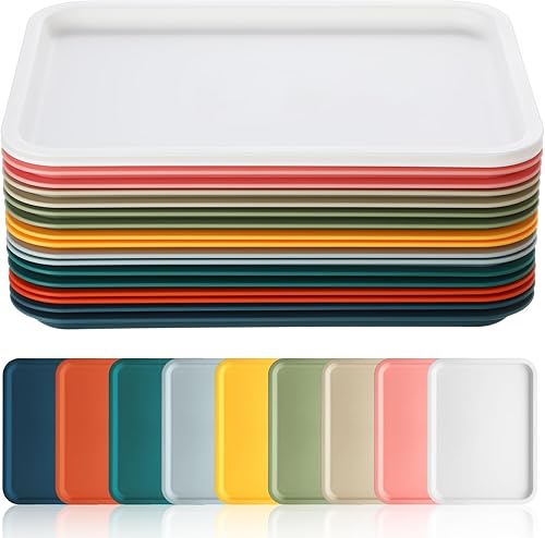 Gerrii 18 bandejas de plástico de comida rápida a granel, bandeja para cafetería, bandeja para parrilla, bandeja de almuerzo escolar, bandeja 9
