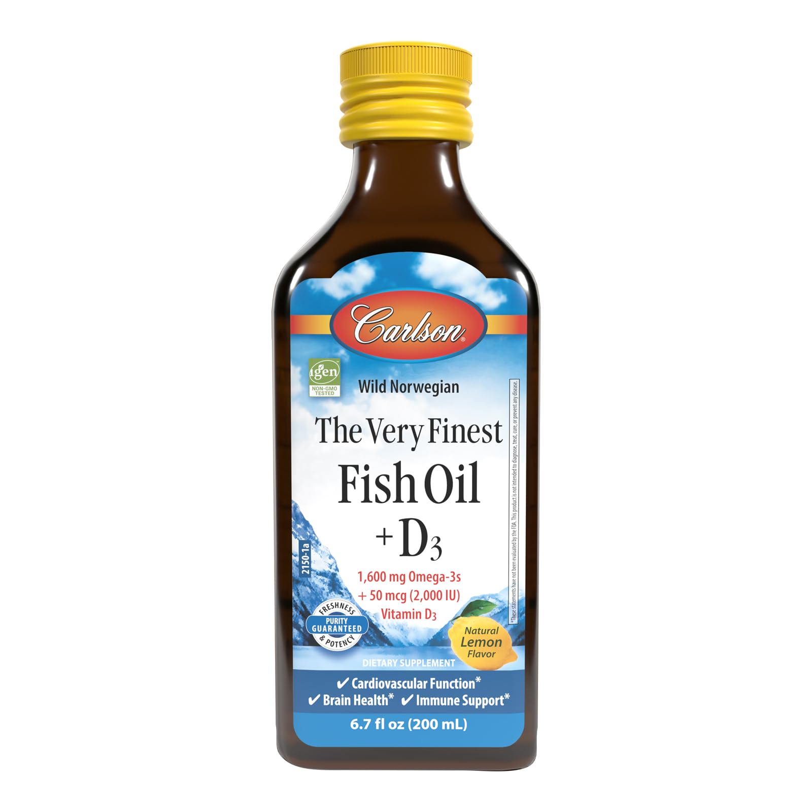 Carlson The Very Finest Fish Oil + D3, 1600 mg, Lemon, 200 mL (6.7 Fl Oz)