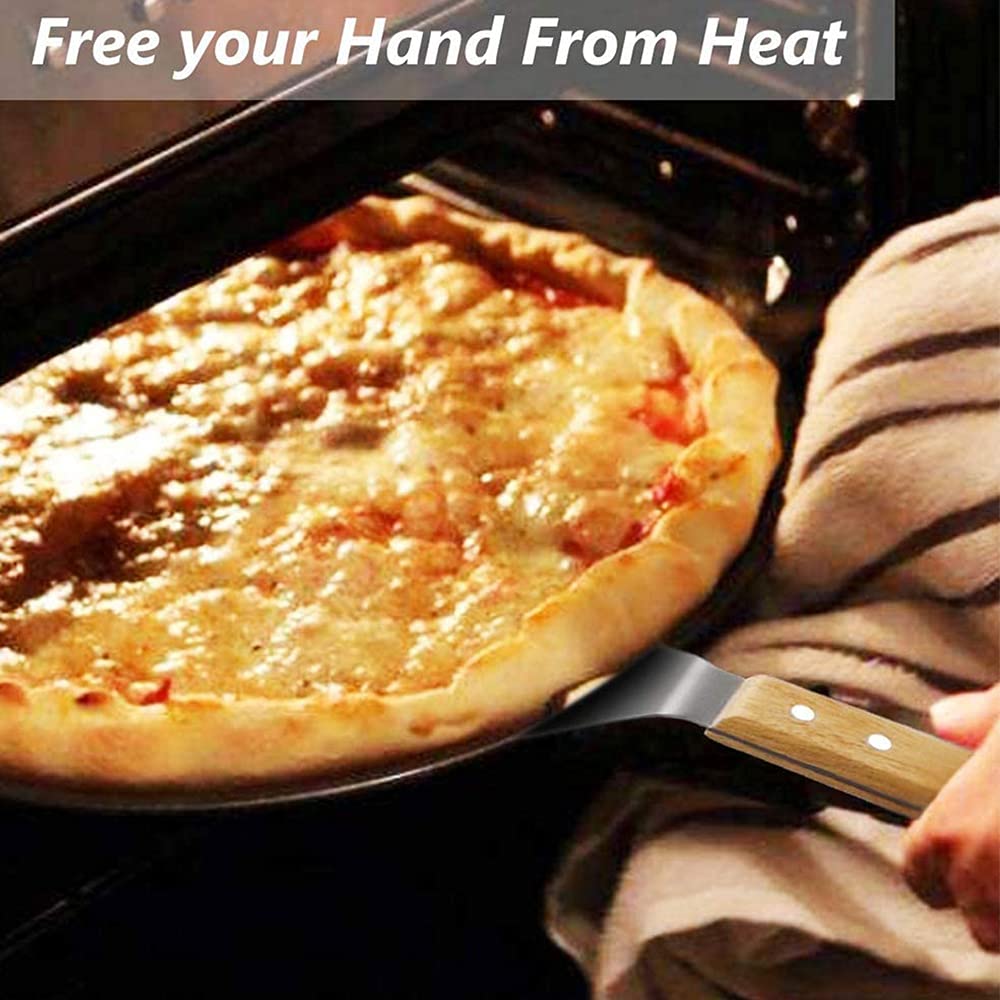 Pala per Pizza e Pane, Pala per Pizza in Acciaio Inossidabile con Manico, in 403 Acciaio Inossidabile, con Manico in Legno, per Pizza, Torte, Biscotti, Forno e Griglia, 25.5 cm / 10 pollici (Argento)