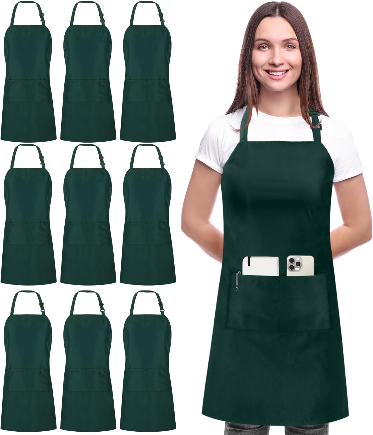 Utopia Kitchen 10 Pack Bib Apron, Unisex Adjustable Aprons with 2 Pockets, Waterdrop Resistant Cooking Kitchen Chef Apron for Men Women