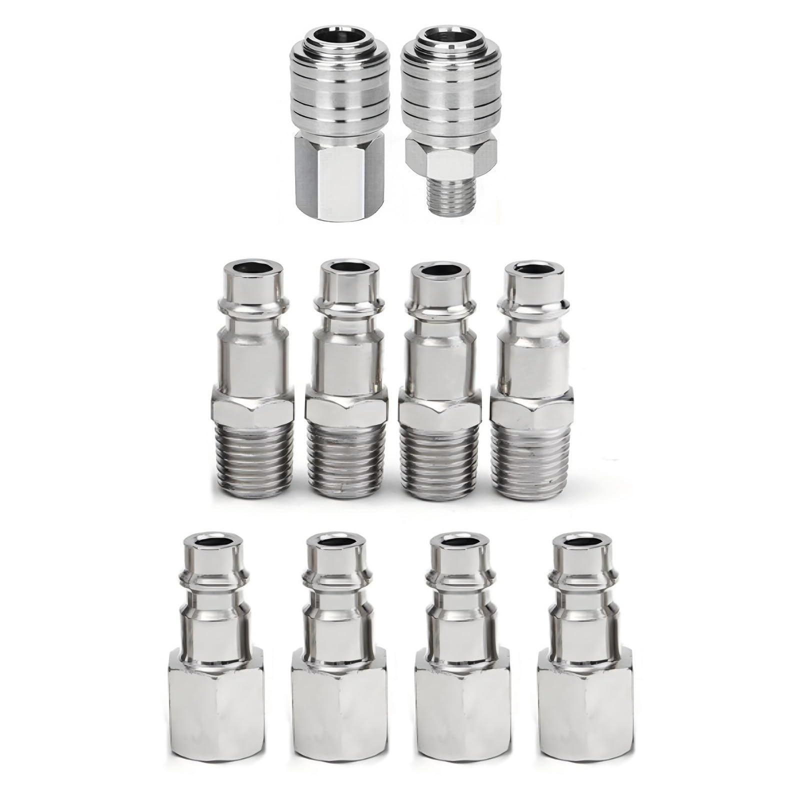 10PCS air line connectors Set with 1/4" BSP Thread, Durable air Compressor Fittings for Hose Connection, Reliable Airline Fittings Kit for Workshop and Garage Use
