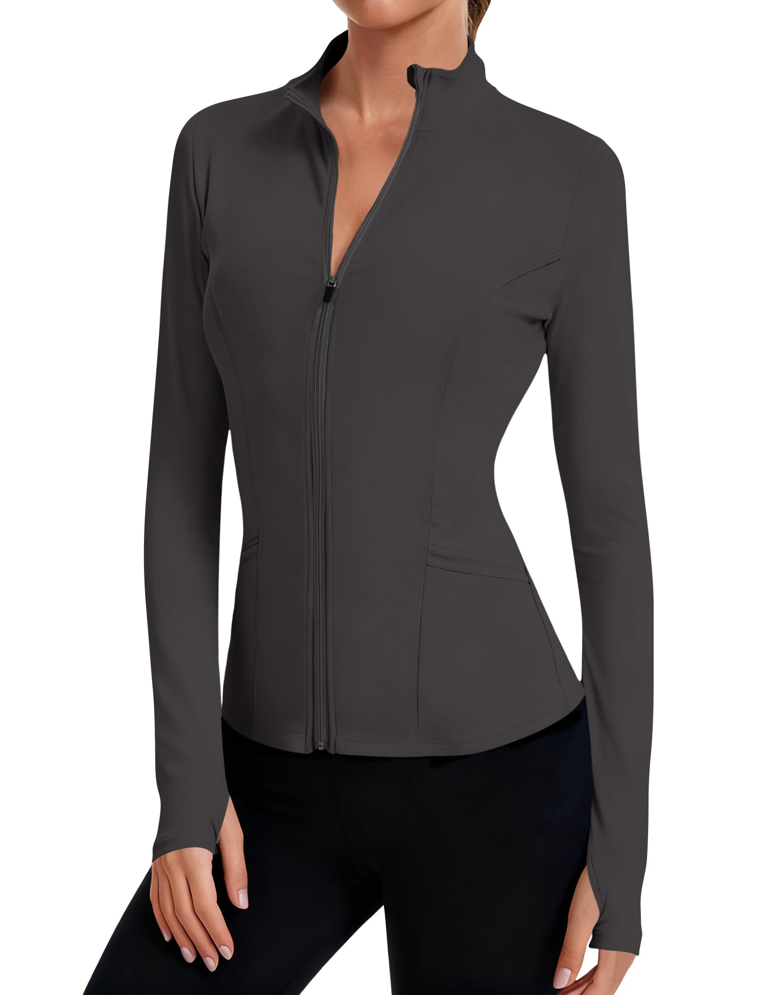 LOMON Women's Athletic Jackets Cropped Long Sleeve Workout Tops Yoga Zip Up Jackets Gym Tops Golf Shirts