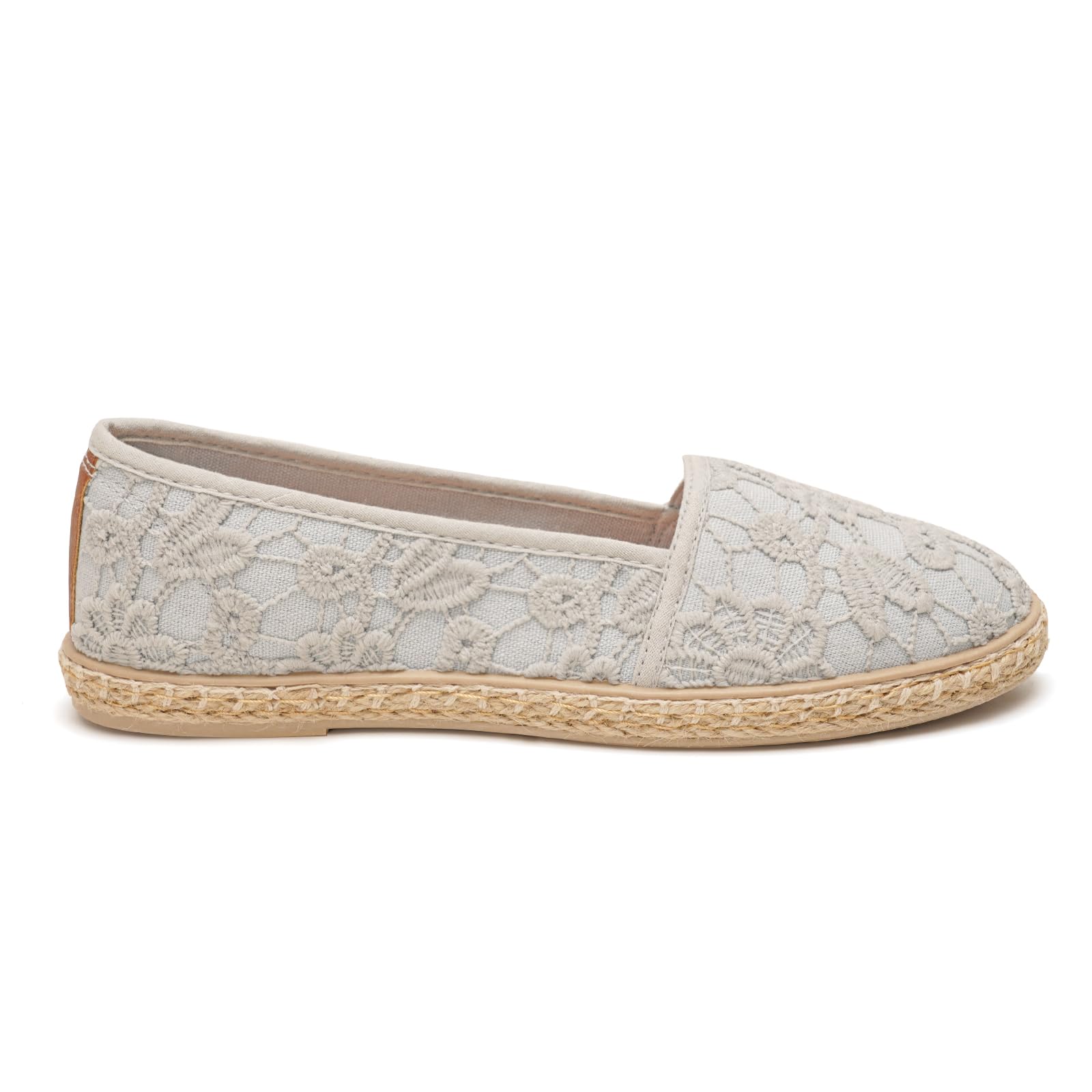 GLAMORA Alpargatas de Encaje con Suela de Esparto, Zapatos Planos Mujer Tipo Bailarinas Manoletinas Cómodas Slip On, Calzado Verano Ligero Transpirable Punta Redonda