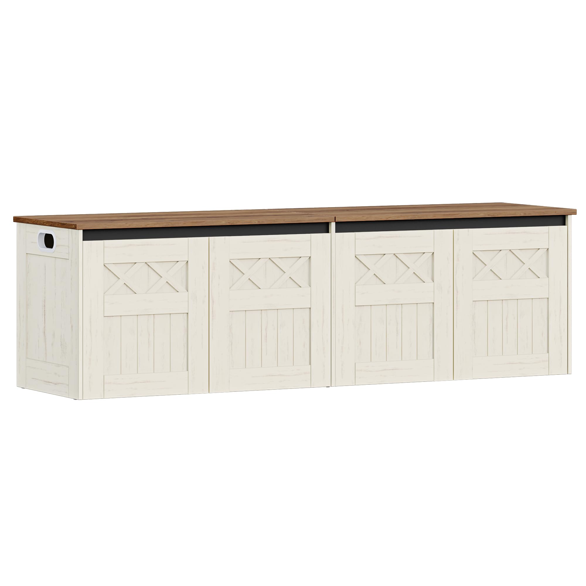 Hzuaneri Banc de Rangement 150 cm, Style Campagnard, Blanc Marron