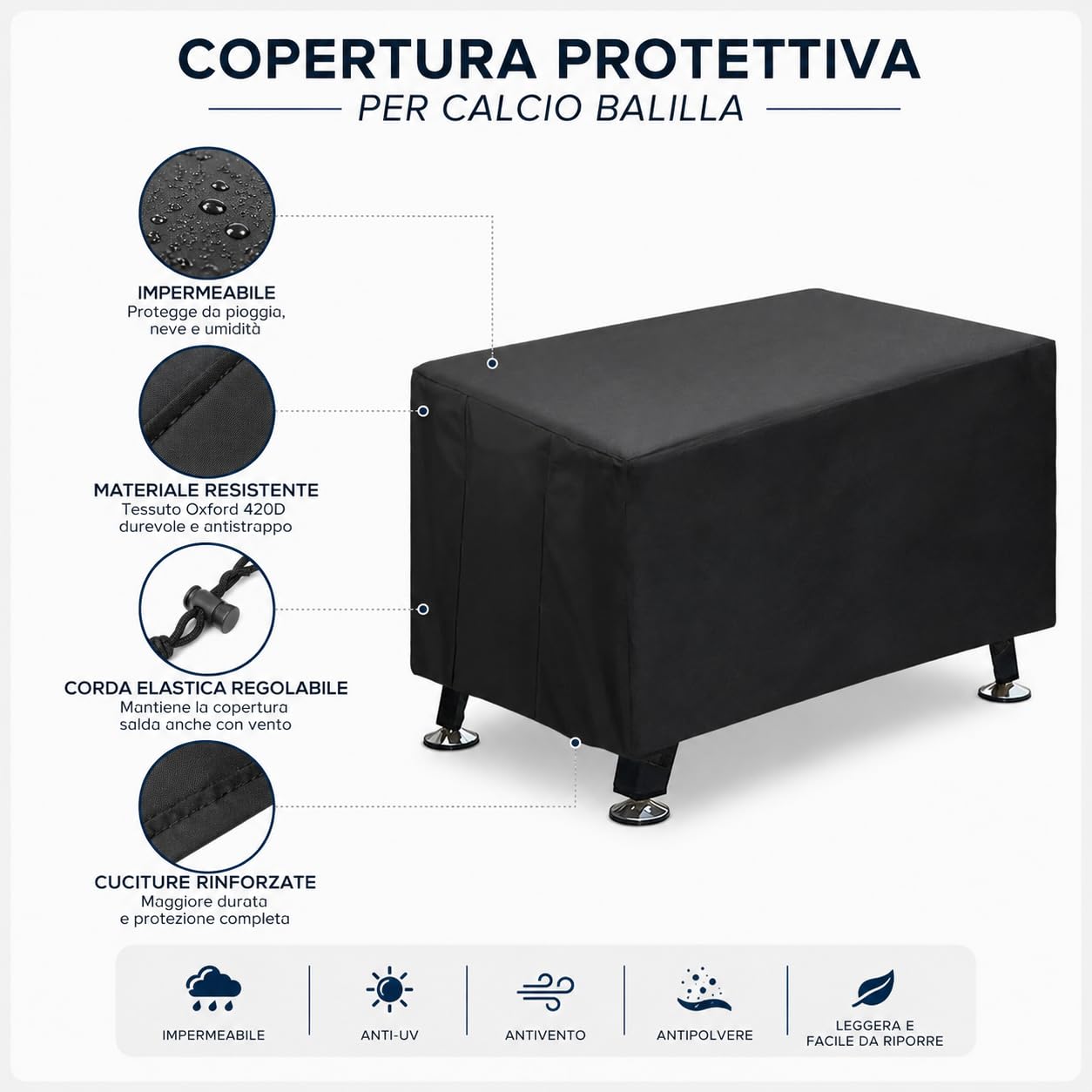 Besttoolifes Telo protettivo impermeabile per tavolo da calcio per esterni e interni, 170 x 117,5 x 69,5 cm, in poliestere nero